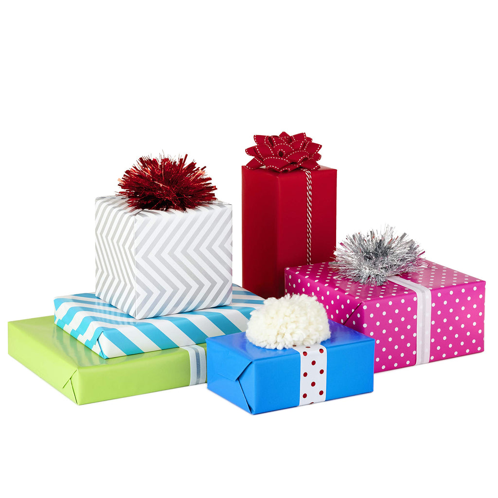 Hallmark All Occasion Wrapping Paper Bundle with Cut Lines on Reverse (Pack of 6; 180 sq. ft. ttl.) Solids, Polka Dots & Stripes for Birthdays, Easter, Mothers Day, Weddings, Baby Showers (5JXW1746)