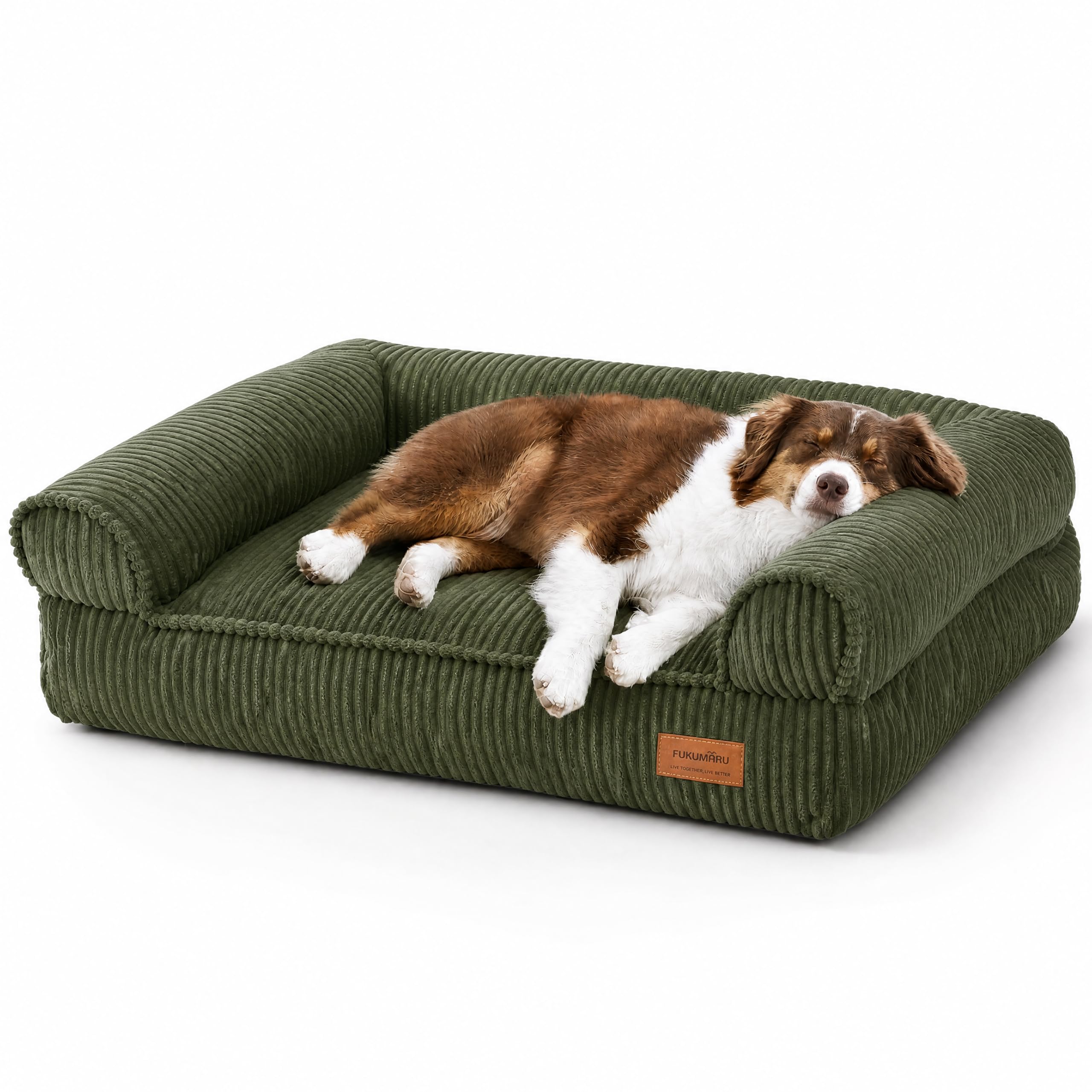 FUKUMARU Dog Couch Bed, Corduroy Cozy Cat Bed for Indoor Cats with Washable Cover, 28in Waterproof Orthopedic Dog Beds Sofa for Small Dogs and Large Cats, Cute Warm Cotton Pet Sofa, Green