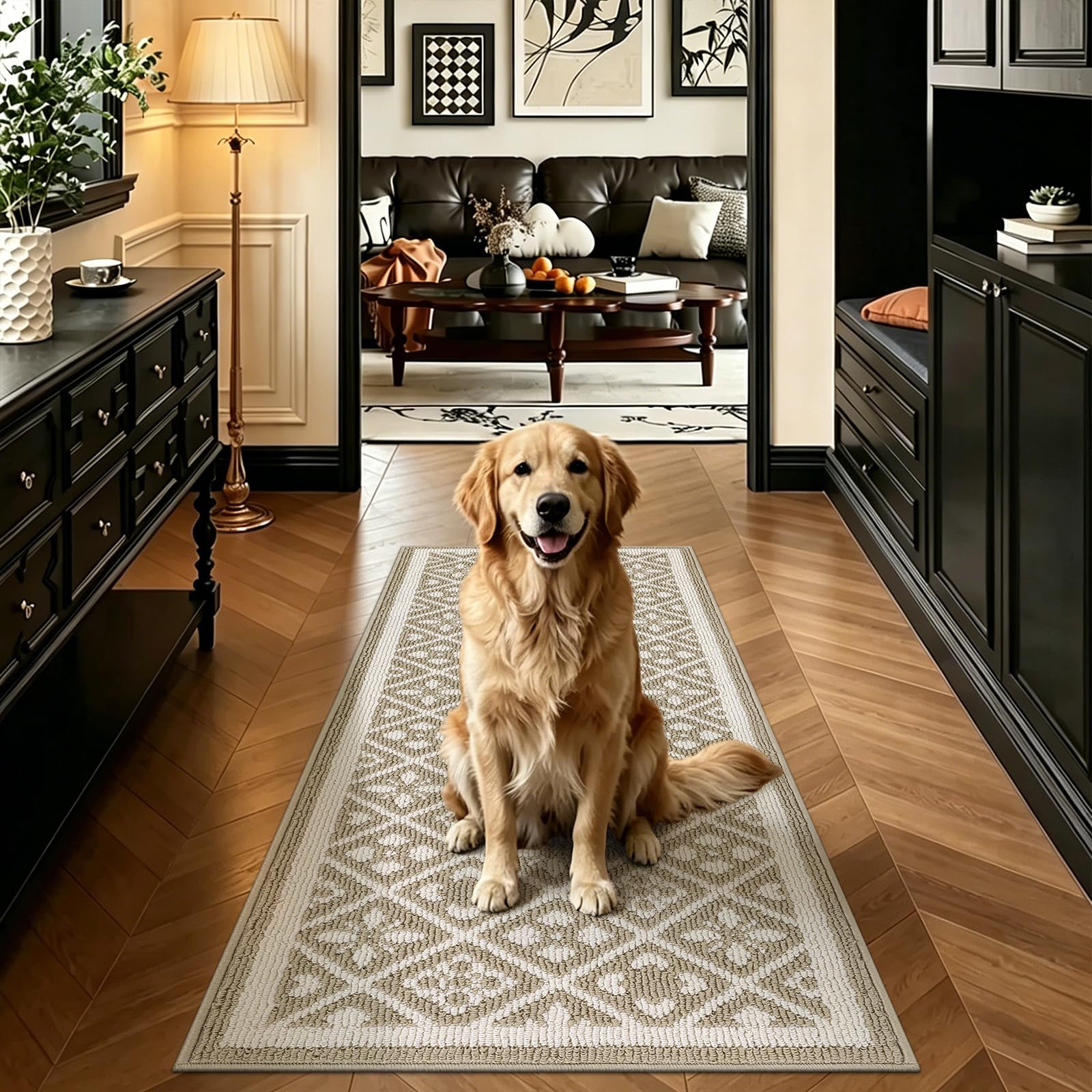 Ileading Christmas Entrance Door Mat, Absorbent Dog Mats for Muddy Paws, Low-Profile Small Red Xmas Decor Kitchen Runner Rug with Non-Slip Backing, Machine Washable Entryway Welcome Mat(Red 24"X36")