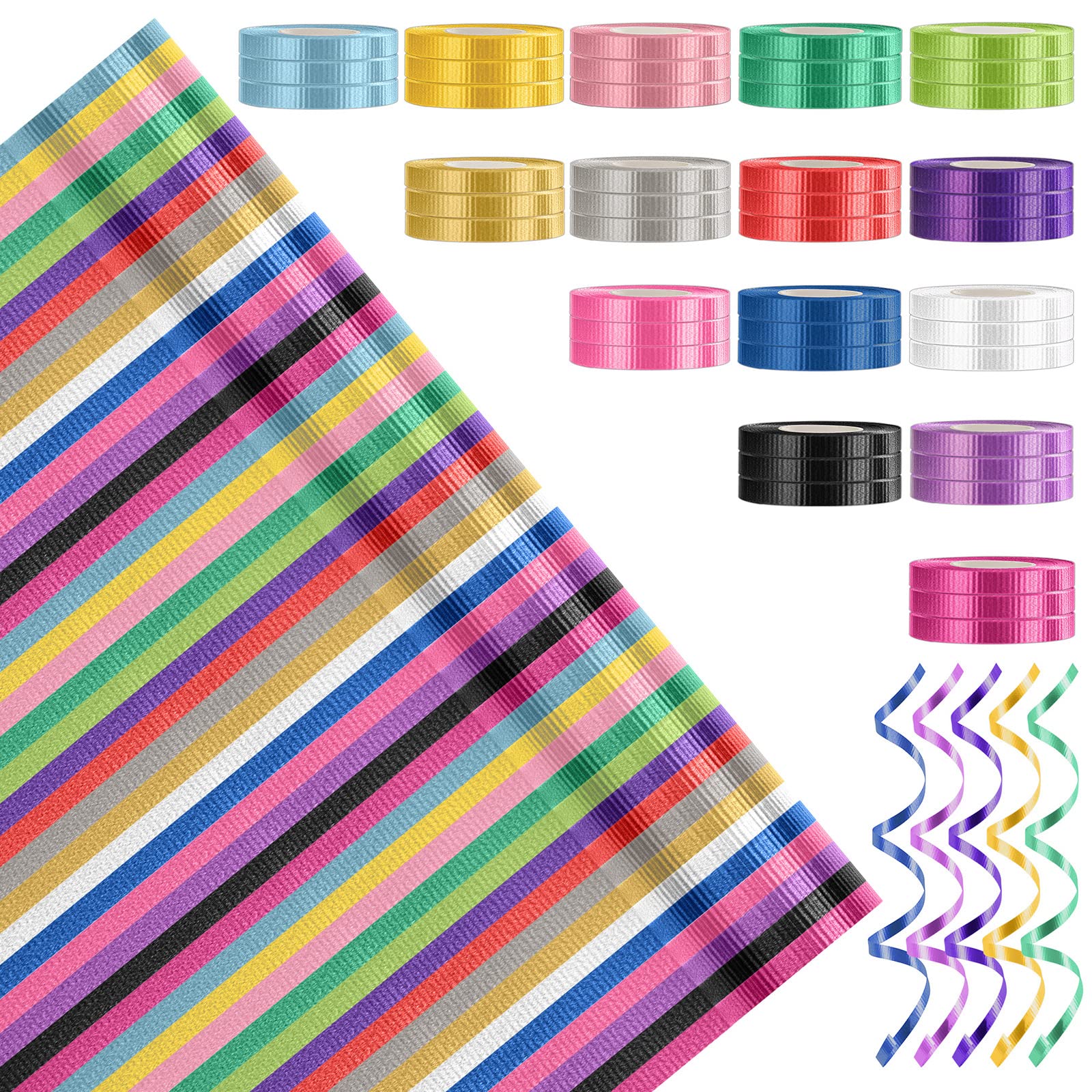 30 Roll 15 Colors Curling Ribbons for Crafts Bows Present Wrapping Ribbon Florist Wedding Party Festival Art Craft Decor, Separate Rolls, 11 Yards Per Roll, 3/16 Inch Wide 3/16" - Set1
