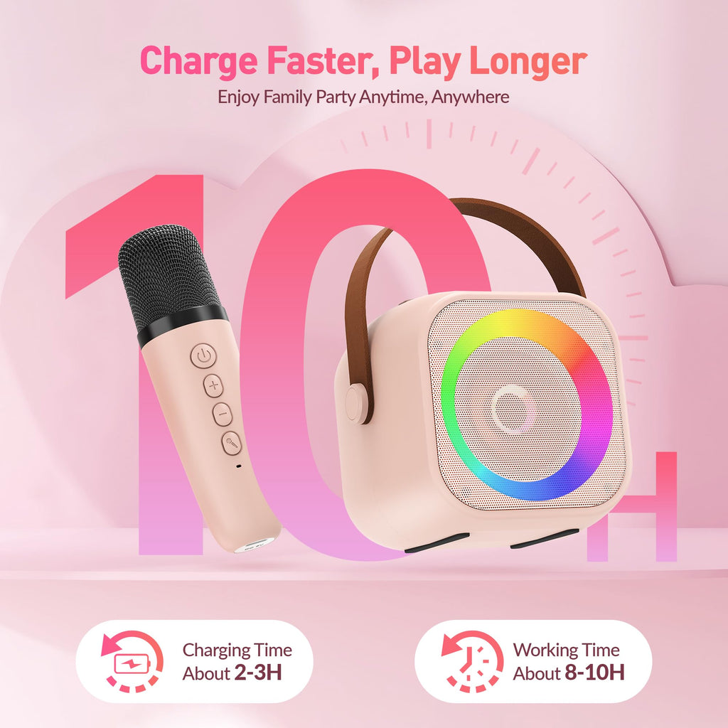 Mini Karaoke Machine, Portable Bluetooth Karaoke Speaker with 2 Wireless Microphones and Party Lights for Kids and Adults, Birthday Gifts for Girls Boys Family Home Party