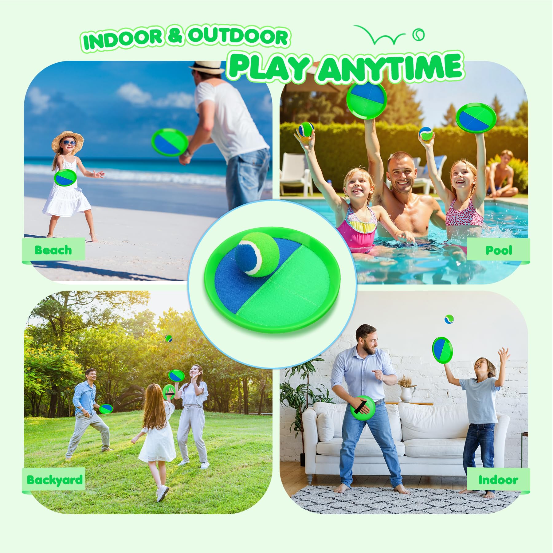 TEILLNET Toss and Catch Ball Set Upgraded - Kids Toys Beach Toys Baseball Games - Sturdy & Water-Resistant for Outdoor Pool Yard Games - Classic Gift for Boys Girls 3 4 5 6 7 8 9 10 11 12+ Years