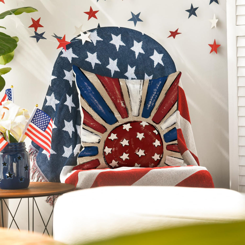 AVOIN colorlife Let Freedom Ring Stars Fireworks Flower Red Throw Pillow Covers, 12 x 20 Inch 4th of July Patriotic Independence Memorial Day USA Flag Cushion Case for Sofa Couch Set of 4