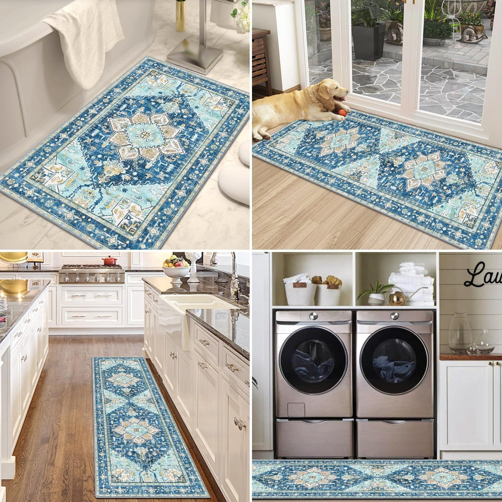 Yamaziot Christmas Kitchen Rugs Sets of 3, Non Slip Kitchen Mats for Floor with Rubber Backing, Holiday Christmas Snowflake Runner Rug Decor Home Decorations for Kitchen, Laundry Room, Hallway