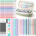 Four Candies 39 PCS Aesthetic Stationery Set with Cute Pen Case, College Supplies and Nursing Student Essentials, 12 Pastel Highlighters, 5 Black Gel Pens, 6 Mechanical Pencils, Blue