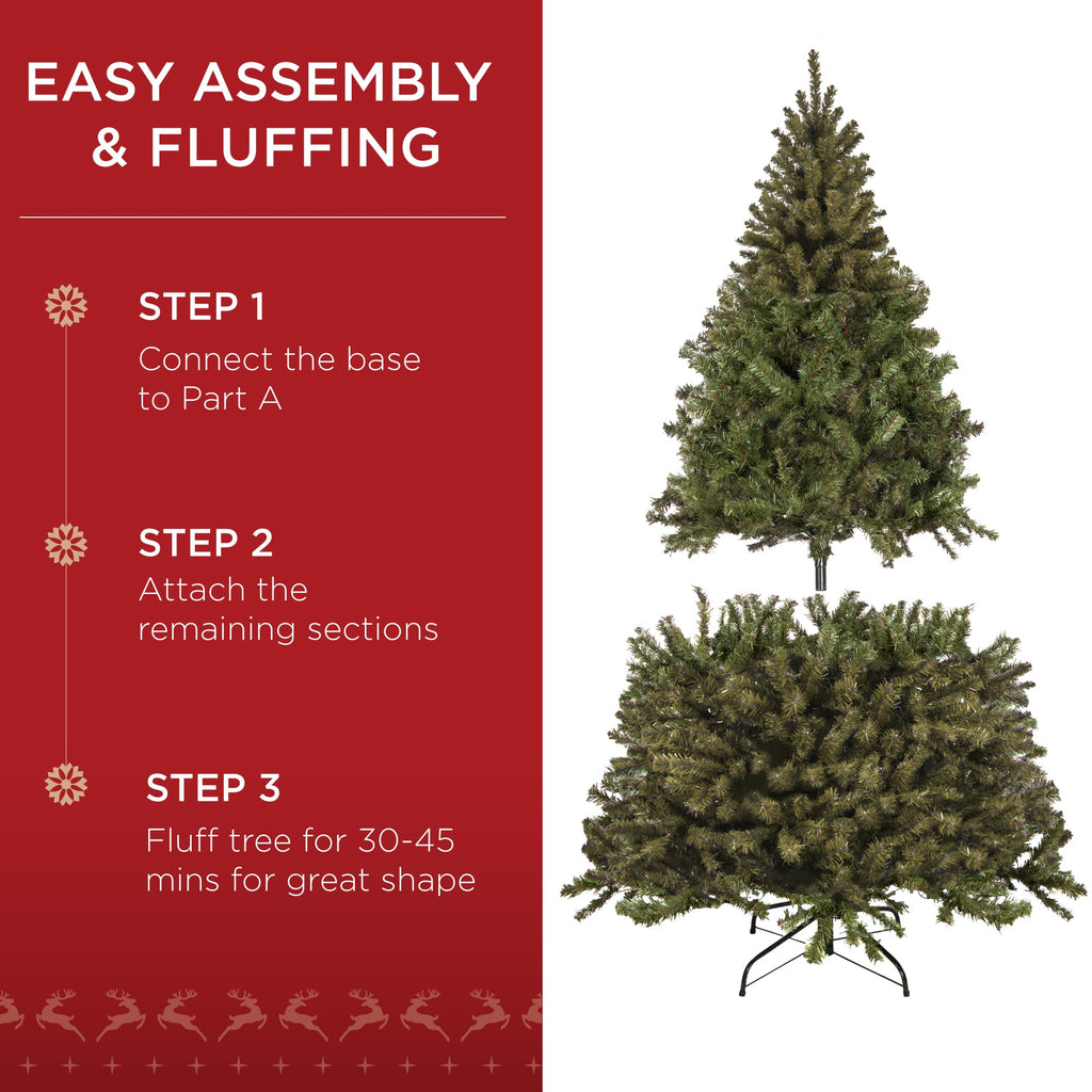 Best Choice Products Artificial Christmas Tree, 7.5ft Premium Unlit Realistic Spruce Holiday Décor w/Dense Branches, Easy Assembly, Metal Base