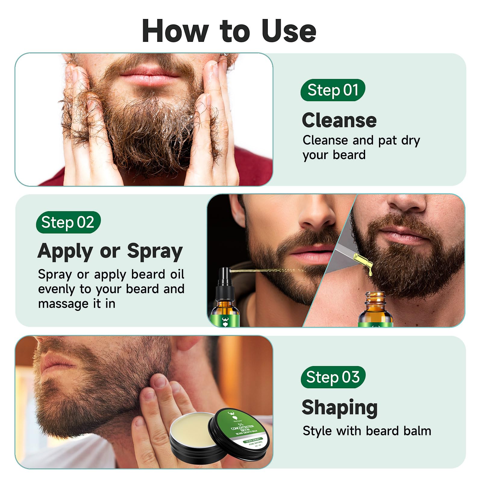 MistySprite Beard Growth Kit for Men, 2X Concentration Biotin Beard Oil & Styling Balm, Natural Facial Hair Conditioner with Argan, Jojoba & Vitamin E, Sandalwood Scent Softener