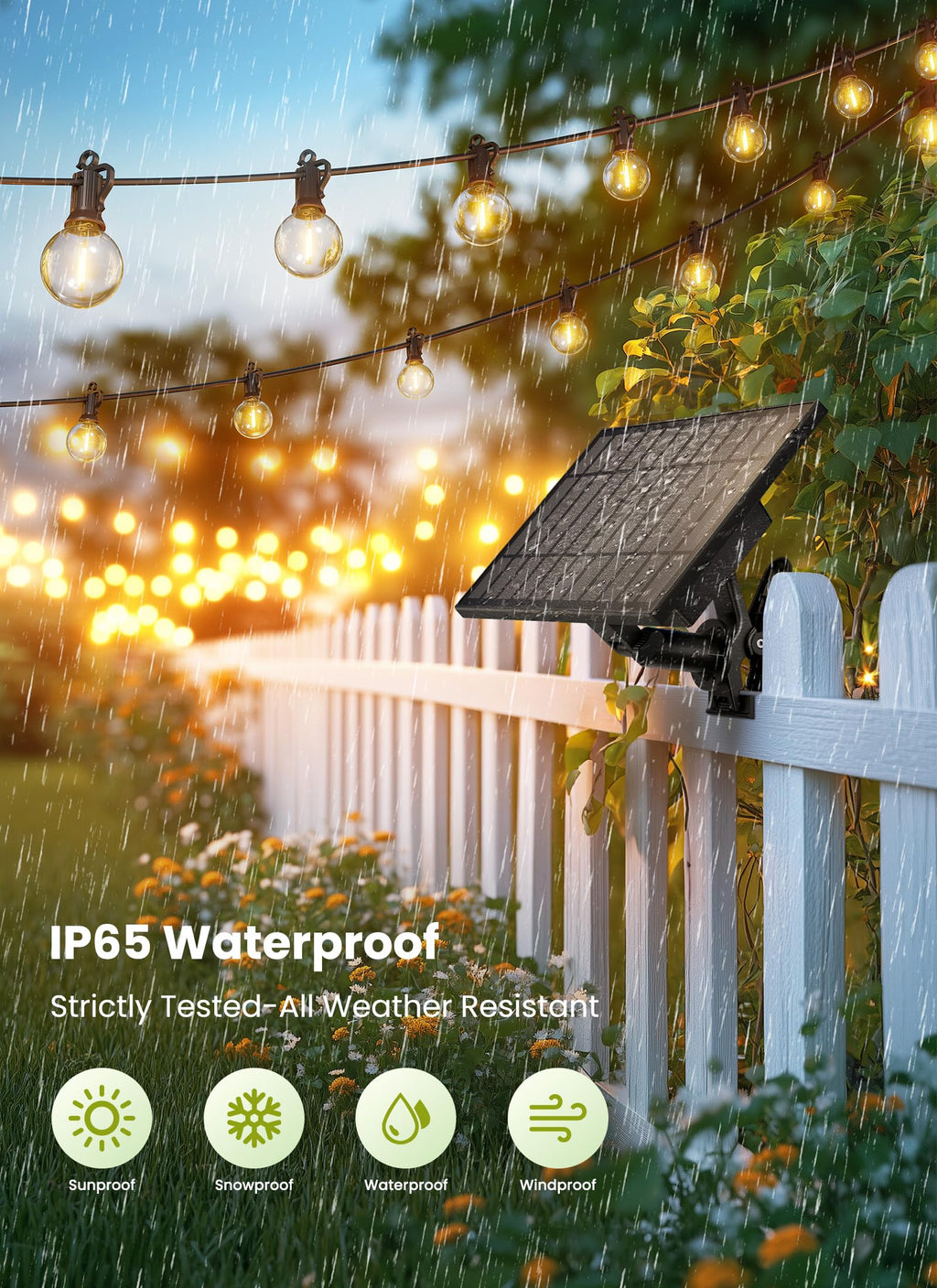 Brightown 58FT Solar String Lights Outdoor with Remote Cable Ties Hooks, 26 LED Shatterproof Bulbs, 3 Light Modes, Dimmer & Timer, Commercial Grade Patio Lights for Yard Balcony Pergola Party Decor