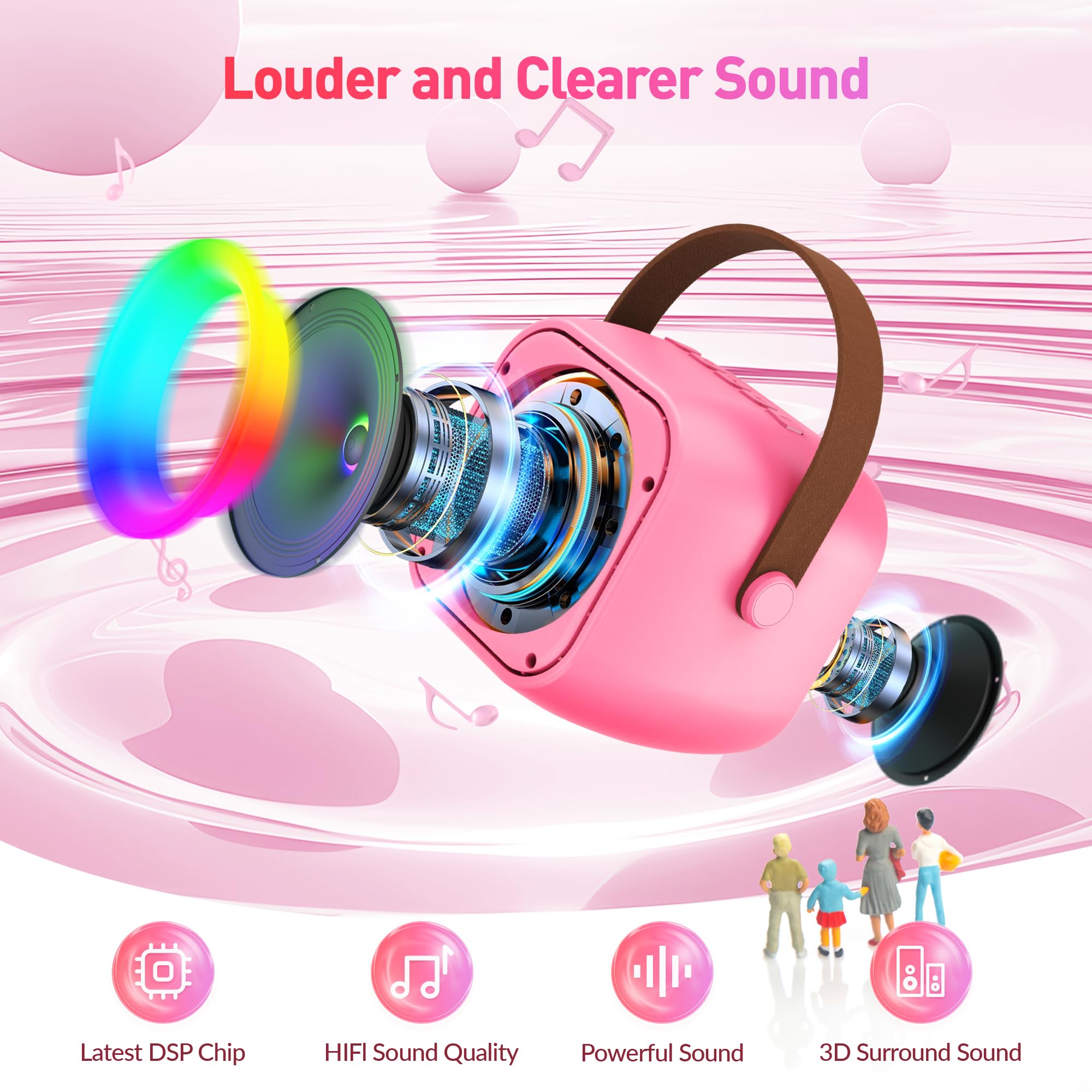 Mini Karaoke Machine, Portable Bluetooth Karaoke Speaker with 2 Wireless Microphones and Party Lights for Kids and Adults, Birthday Gifts for Girls Boys Family Home Party