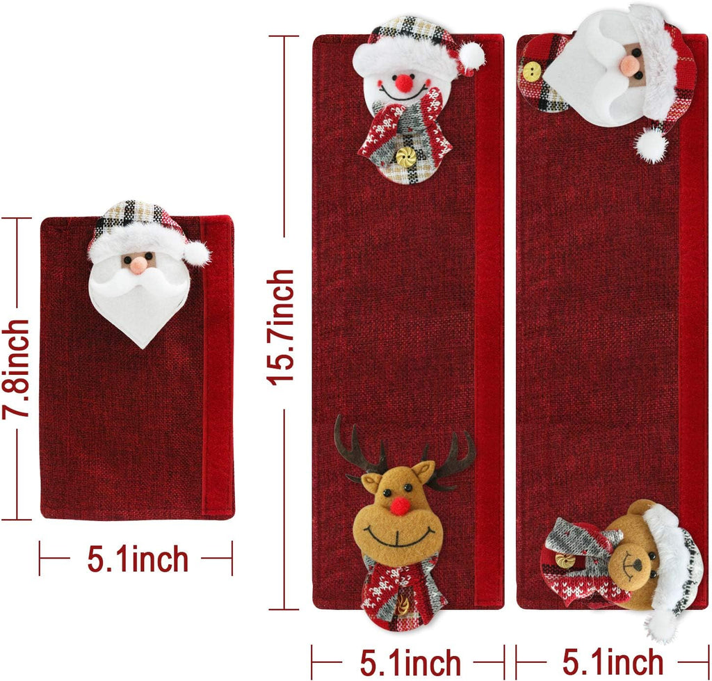 Mosoan Christmas Decorations Indoor 6 Pack Christmas Refrigerator Fridge Door Handle Covers, Santa Snowman Christmas Kitchen Decor Appliance Handle Cover Xmas Holiday Decor
