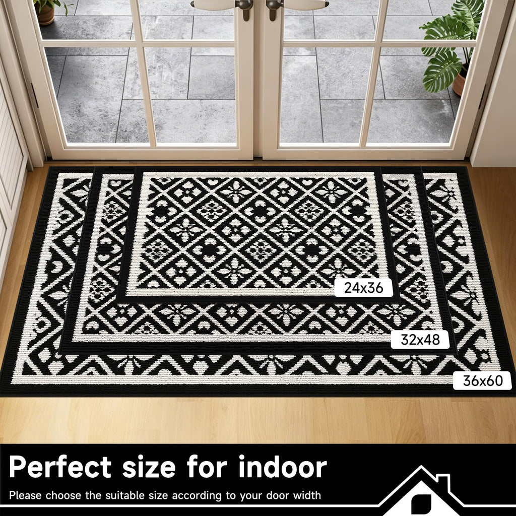 Ileading Christmas Entrance Door Mat, Absorbent Dog Mats for Muddy Paws, Low-Profile Small Red Xmas Decor Kitchen Runner Rug with Non-Slip Backing, Machine Washable Entryway Welcome Mat(Red 24"X36")