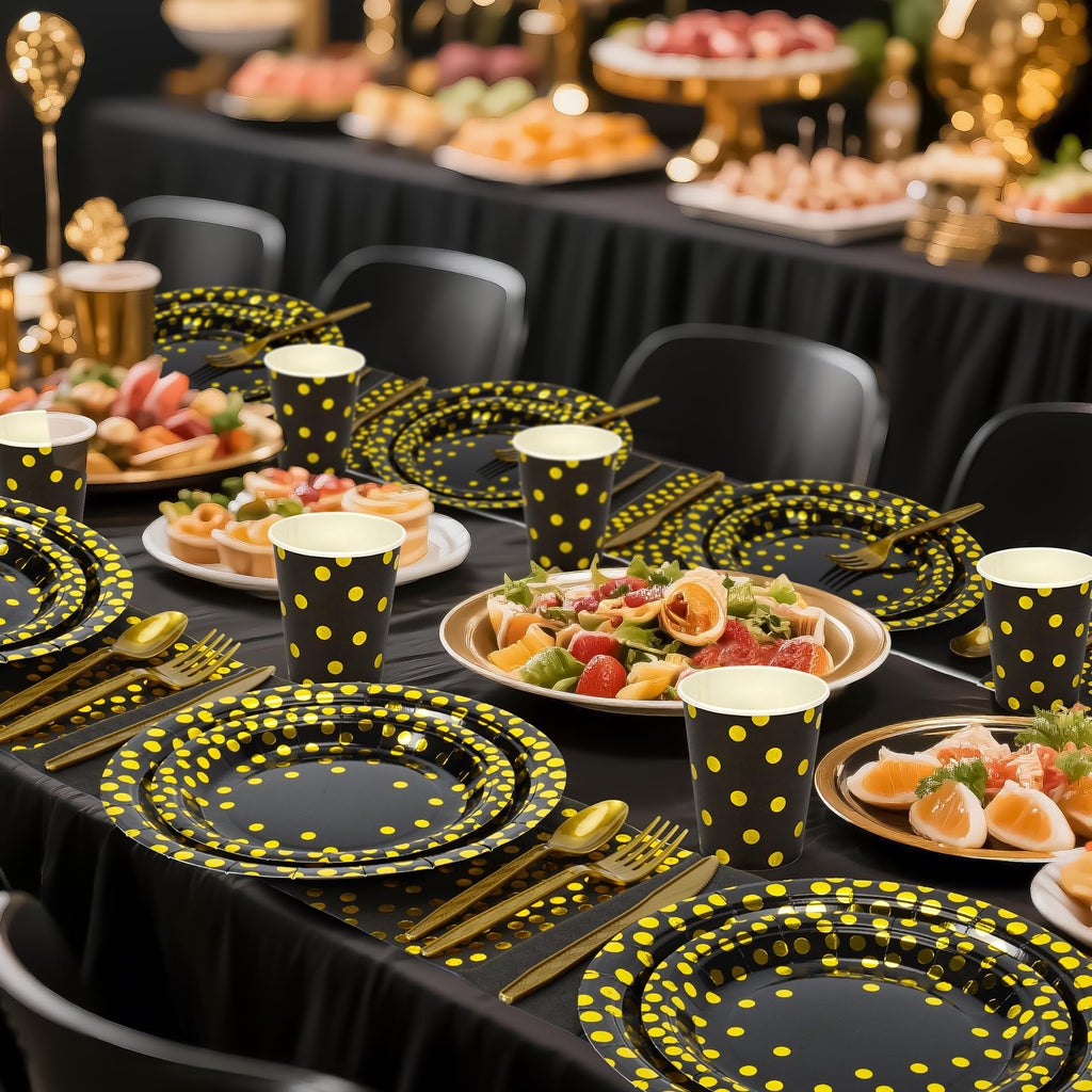 168pcs Happy New Year Party Supplies, Black and White Paper Plates Napkins Cups and Transparent Gold Cutlery for 24 Guests, 2026 New Year Disposable Tableware Supplies for Party Decorations
