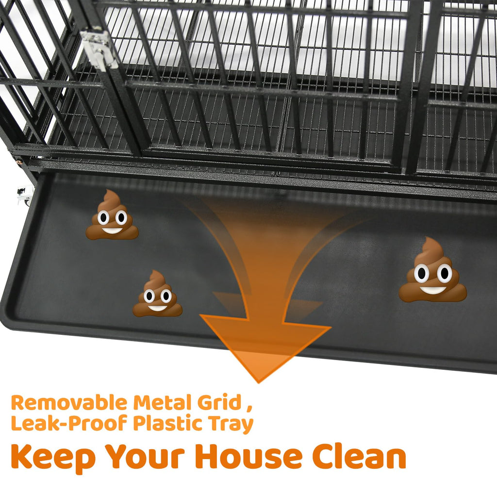 Homey Pet 37 Inch Heavy Duty Dog Crate for Medium Dogs, Stackable Dog Cage with Four Lockable Wheels, Removable Tray & Grid, Open Top, Escape Proof Dog Kennel Indoor