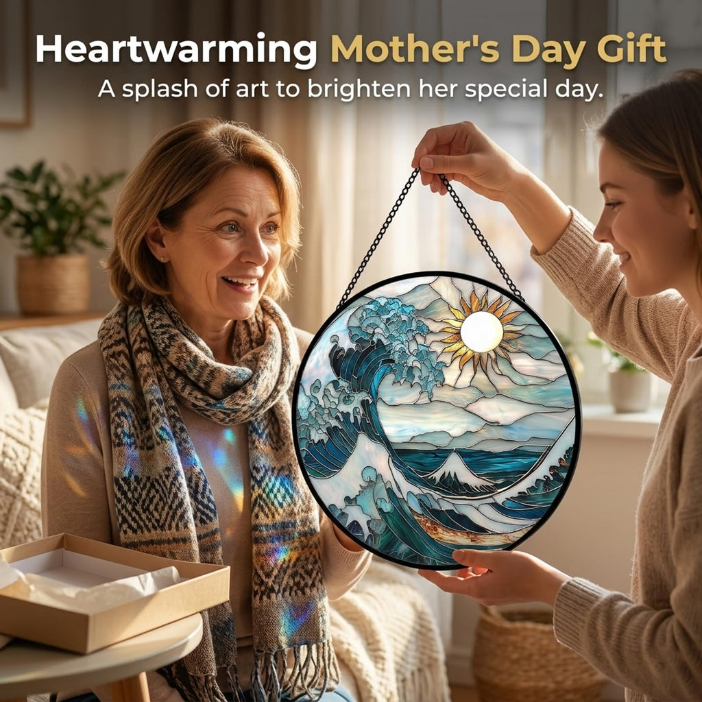 Birthday Gifts for Women - Beach Shell Faux Stained Glass Window Hanging Sun Catcher for Door Garden Acrylic Ocean Decor Mother's Day Christmas for Mom Men Nana Grandma Sisters 6.3"