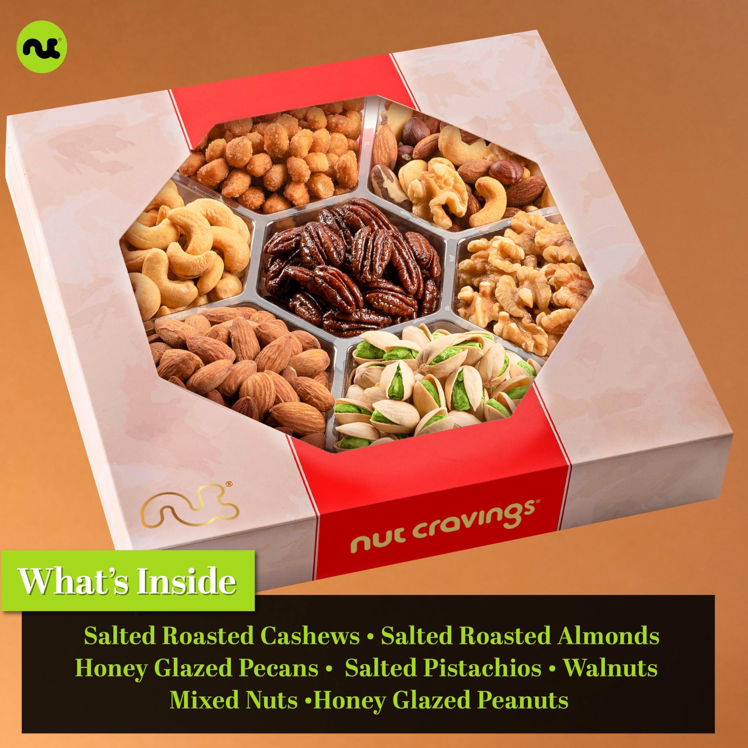 NUT CRAVINGS - Fathers Day Treats, Gift For Dad, Mixed Nuts Heart Shaped Gift Basket, Love in A Box (6 Assortments, 2 LB) Romantic Food Arrangement, Healthy Snack Care Package, Food Assortments