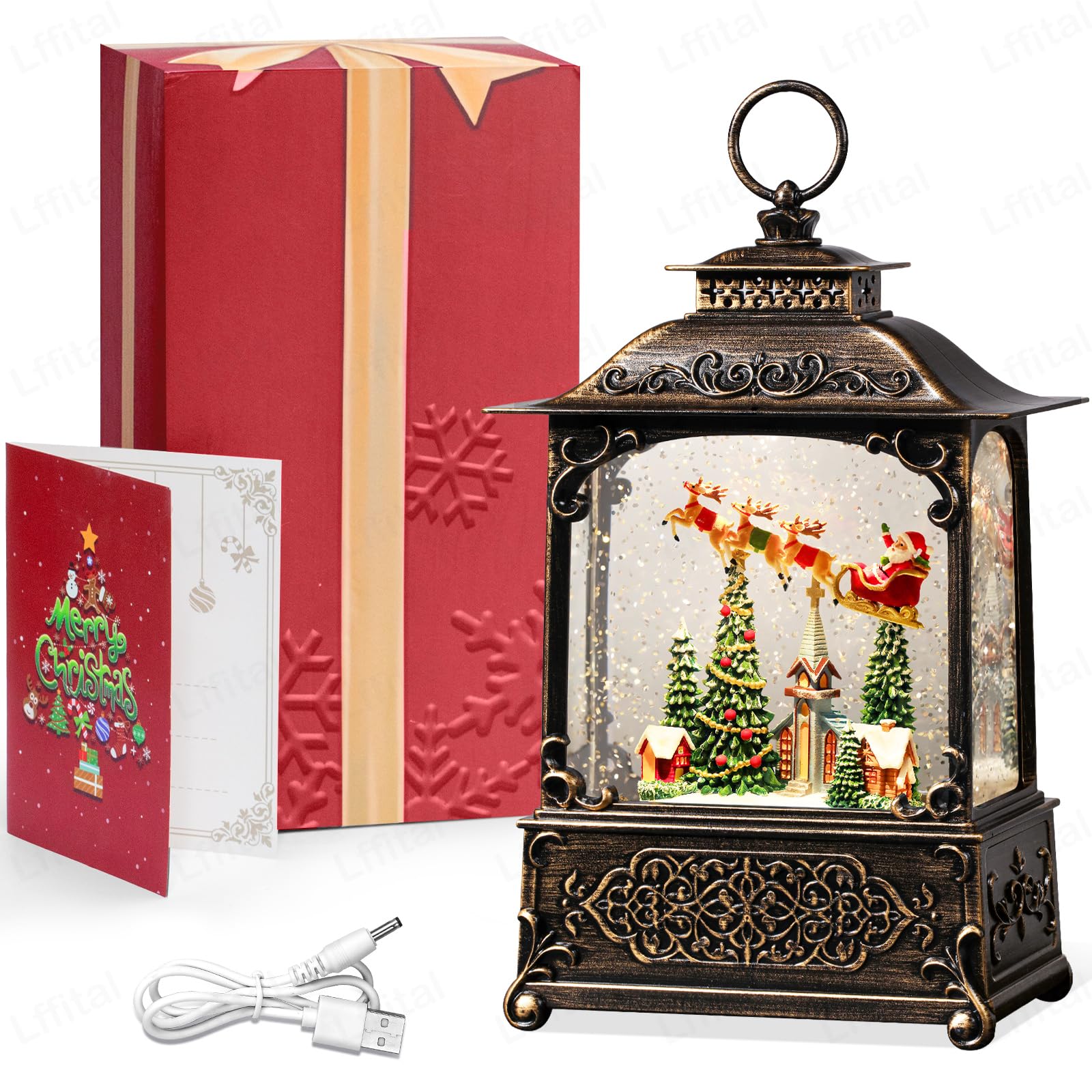 Snowman Christmas Snow Globe Lantern, Lighted Christmas Decorations for Home Candle Shaped Snow Lantern with Music Timer Glittering, Home Decor Festival Gife, USB & Battery Operated