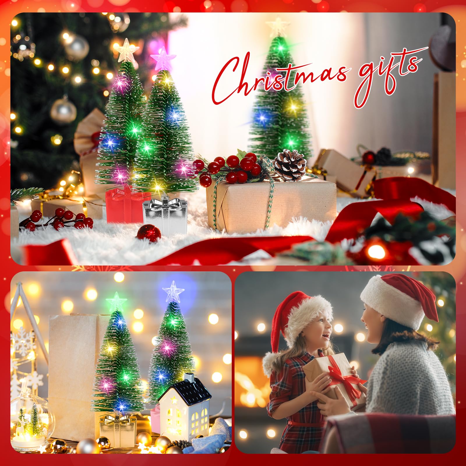 Mini Christmas Tree with Lights, 4 Pack Tabletop Christmas Tree with LED Lights for Indoor Christmas Decorations Holiday Party Ornagment, Christmas Centerpieces for Tables New Year Decoration(4)