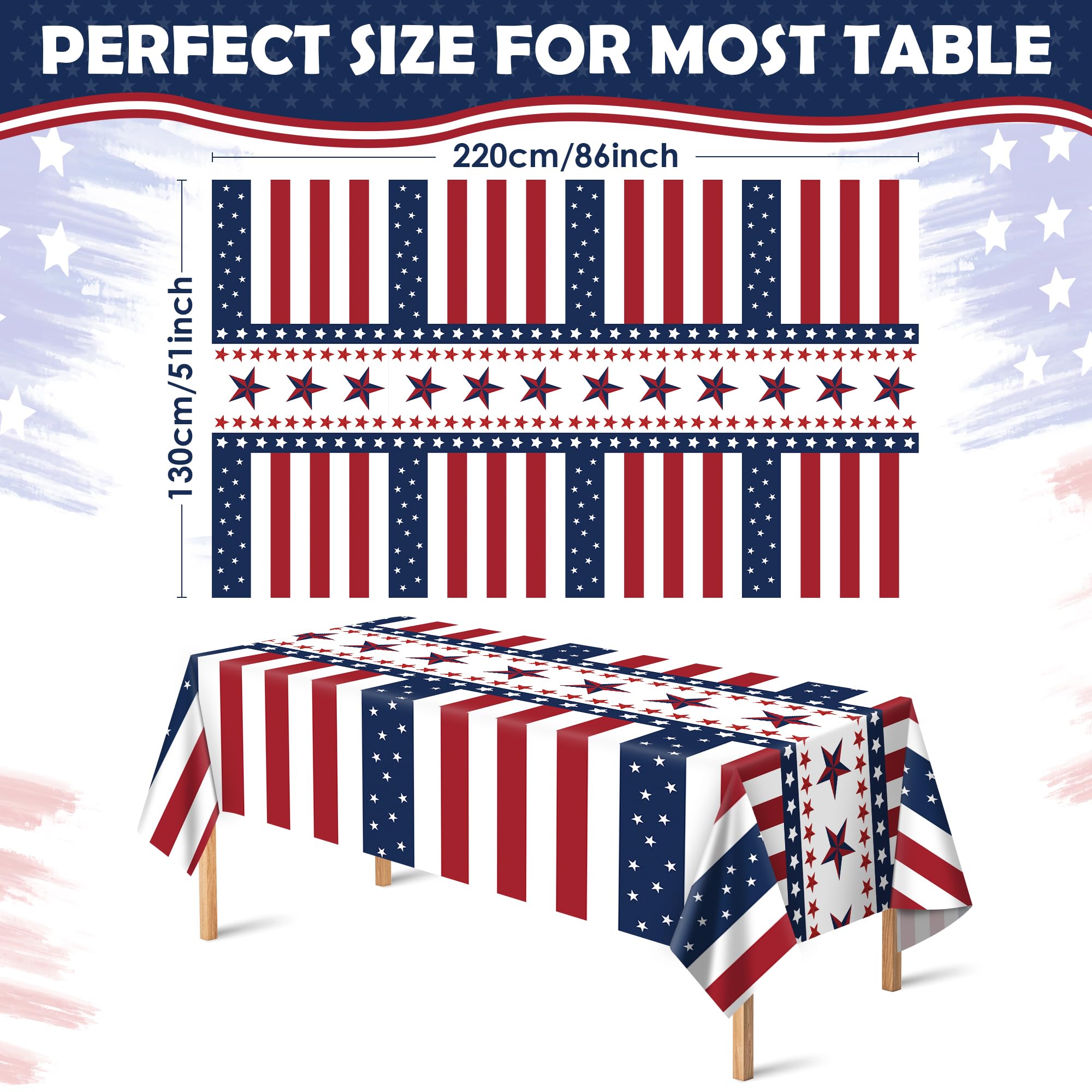 OHOME 4th of July Decorations - Red White and Blue Tablecloth for 250th Anniversary American USA Merchandise - Fourth of July Accessories for Home Outdoor | Patriotic American Flag Party Favors,2 Pack