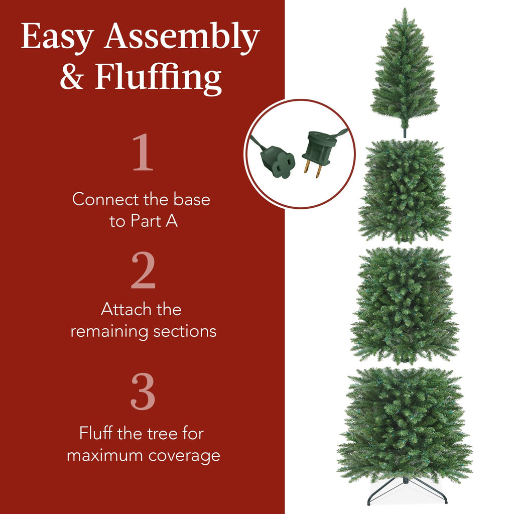 Best Choice Products Prelit Pencil Christmas Tree, 6ft Premium Artificial Tree, Realistic Lighted Spruce Holiday Decor w/Warm White Lights, Base