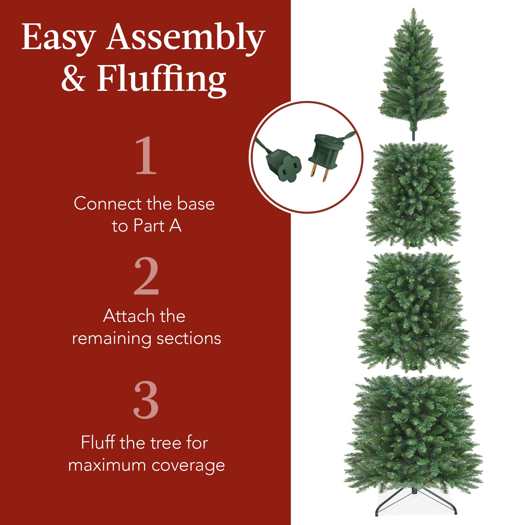 Best Choice Products Prelit Pencil Christmas Tree, 6ft Premium Artificial Tree, Realistic Lighted Spruce Holiday Decor w/Warm White Lights, Base