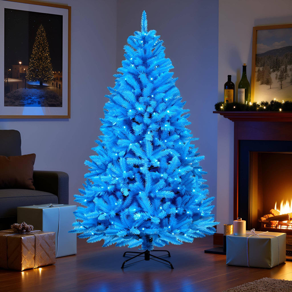 6.5ft Pre-lit Artificial Blue Christmas Tree with 300 LED Blue UL Listed String Lights (Blue)