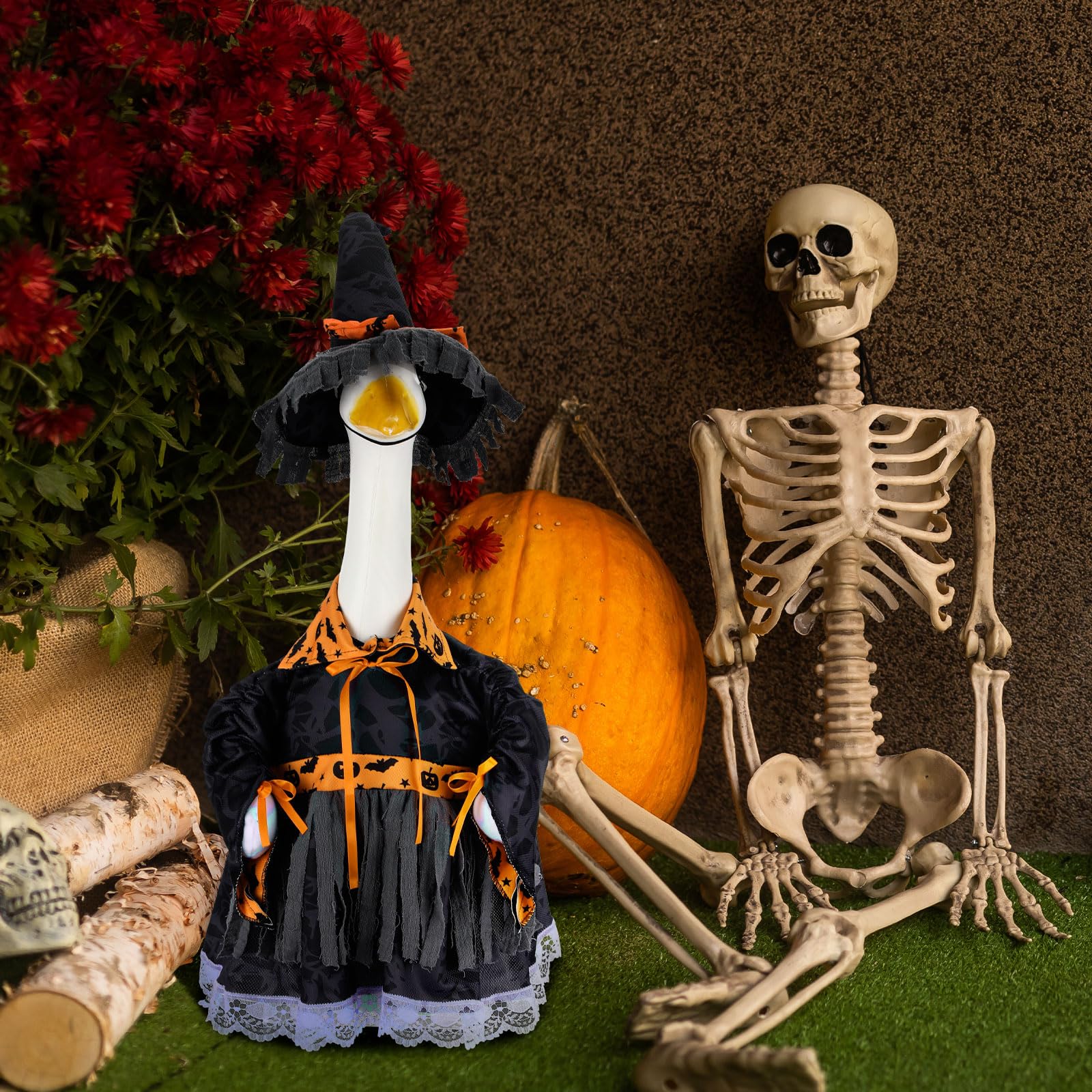 Suzile Fall Maple Porch Goose Outfit Autumn Goose Clothes for 23 Inch Cement or Plastic Geese Costume for Yard Lawn Outdoor Garden Patio Concrete Duck Statue Dress Thanksgiving Party Holiday Decor