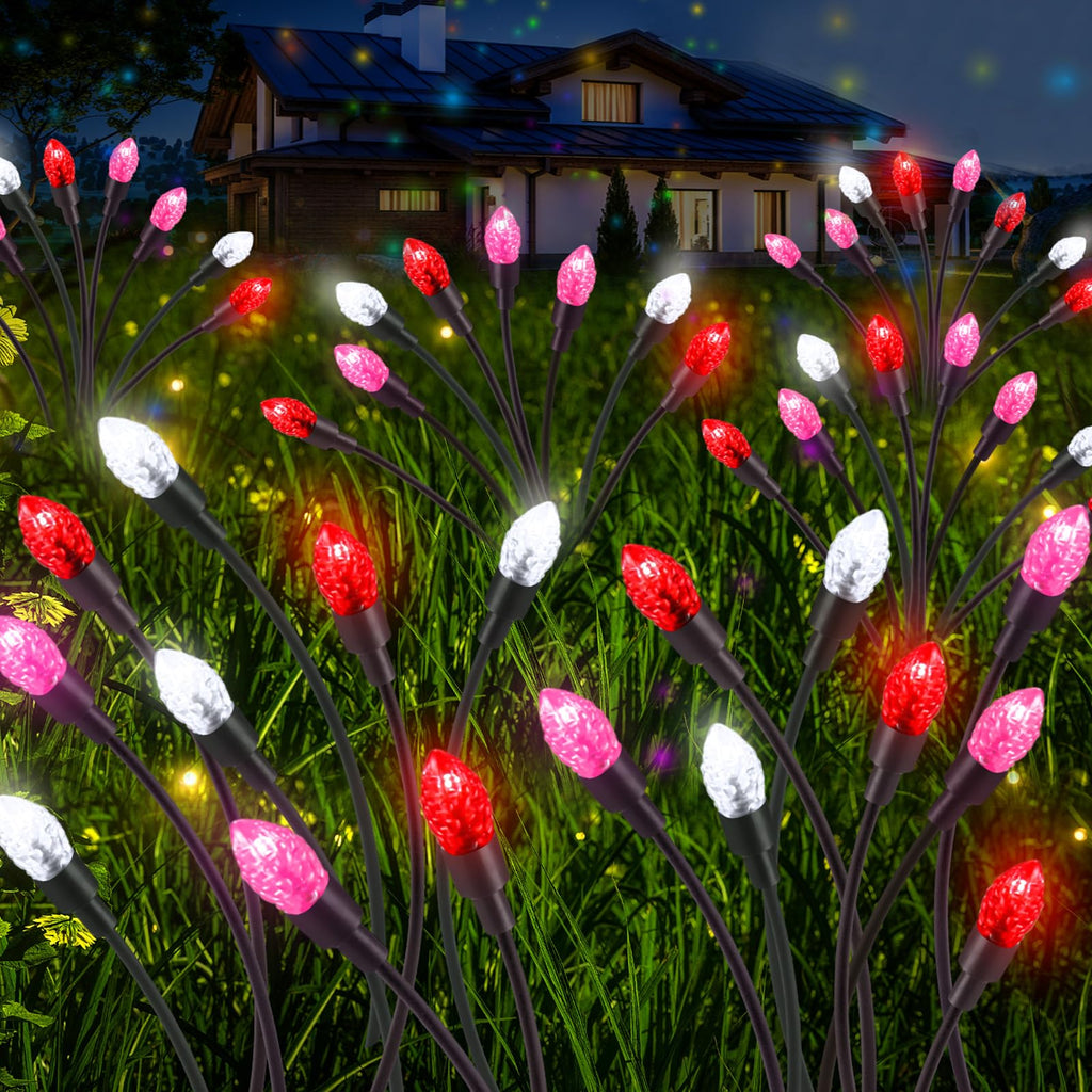 Rossesay 4 Pcs St Patricks Day Outdoor Decorations Solar Lights Waterproof Green 48 LED Swaying Pathway Firefly Stake Lights for Outside Yard Garden Lawn Decorations(Green White,Pine Cone)
