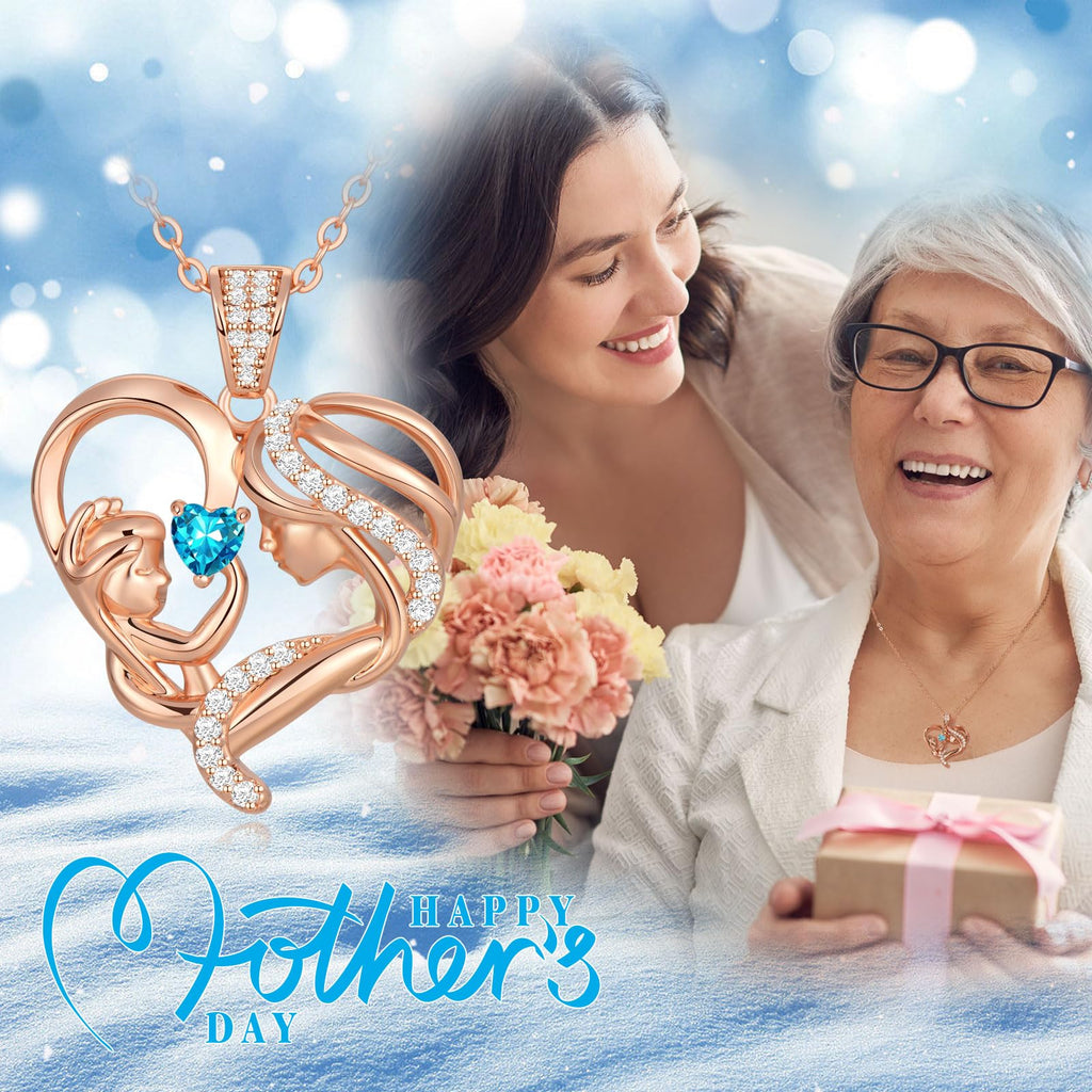 Mothers Day Gifts for Mom Wife Her Grandma, S925 Sterling Silver Birthstone Necklaces Jewelry for Women, Mother's Day Love Heart Pendant Necklace for Anniversary Birthday Christmas Day