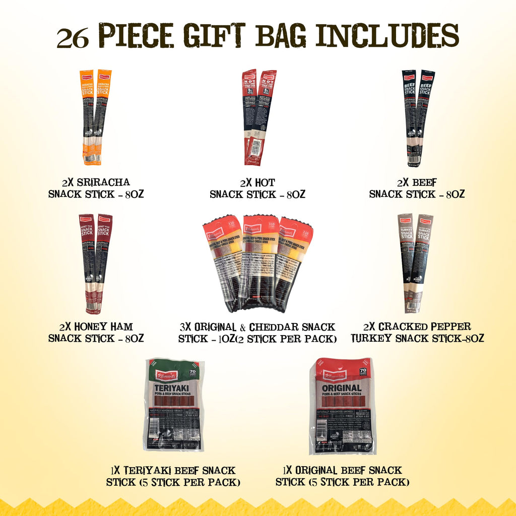 Jerky.com 26pc Meat Sticks Variety Pack - Fathers Day Gift for Dad - Beef Jerky Gifts for Men - Low Sugar & High Protein - Gluten Free & Keto Meat Sticks - Pork, Turkey, Ham Beef Jerky Sticks & Cheese Sticks - Dad Gifts