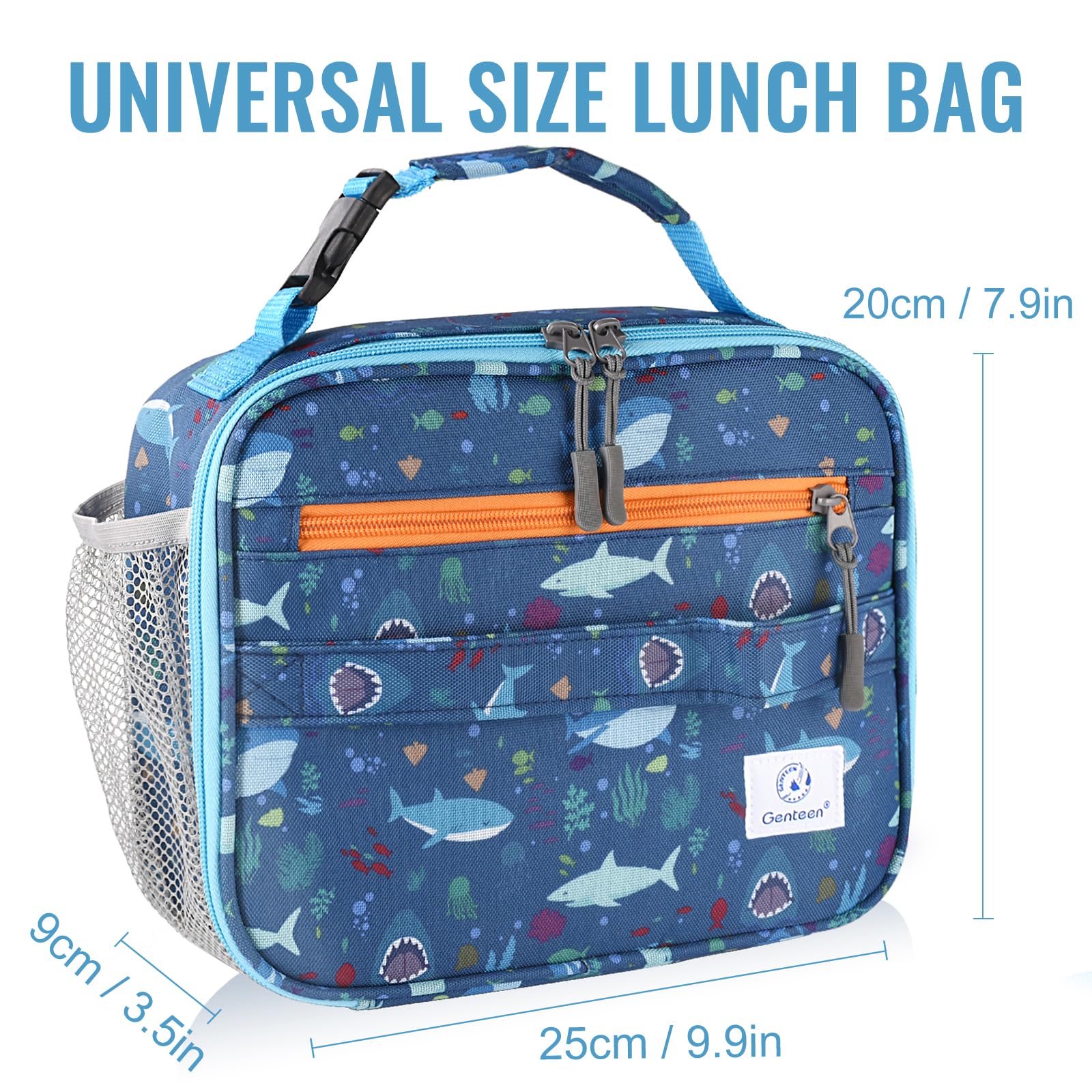 Genteen Lunch Box Kids, Insulated Lunch Bag Kids Boys Girls Back to School, Soft Lunch Box for Men Reusable Lunchbox for Office,Outdoor,School (Black)
