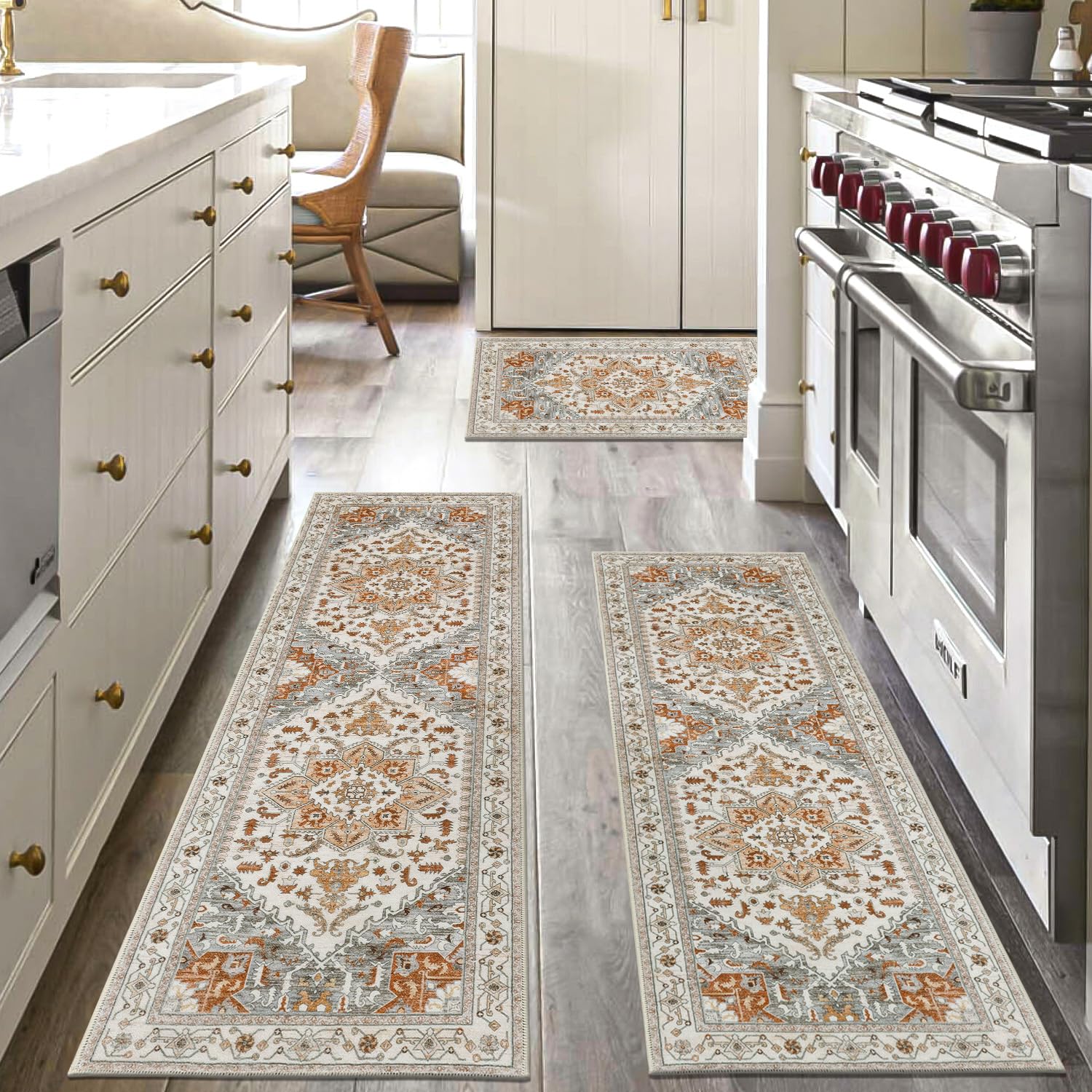 Yamaziot Christmas Kitchen Rugs Sets of 3, Non Slip Kitchen Mats for Floor with Rubber Backing, Holiday Christmas Snowflake Runner Rug Decor Home Decorations for Kitchen, Laundry Room, Hallway