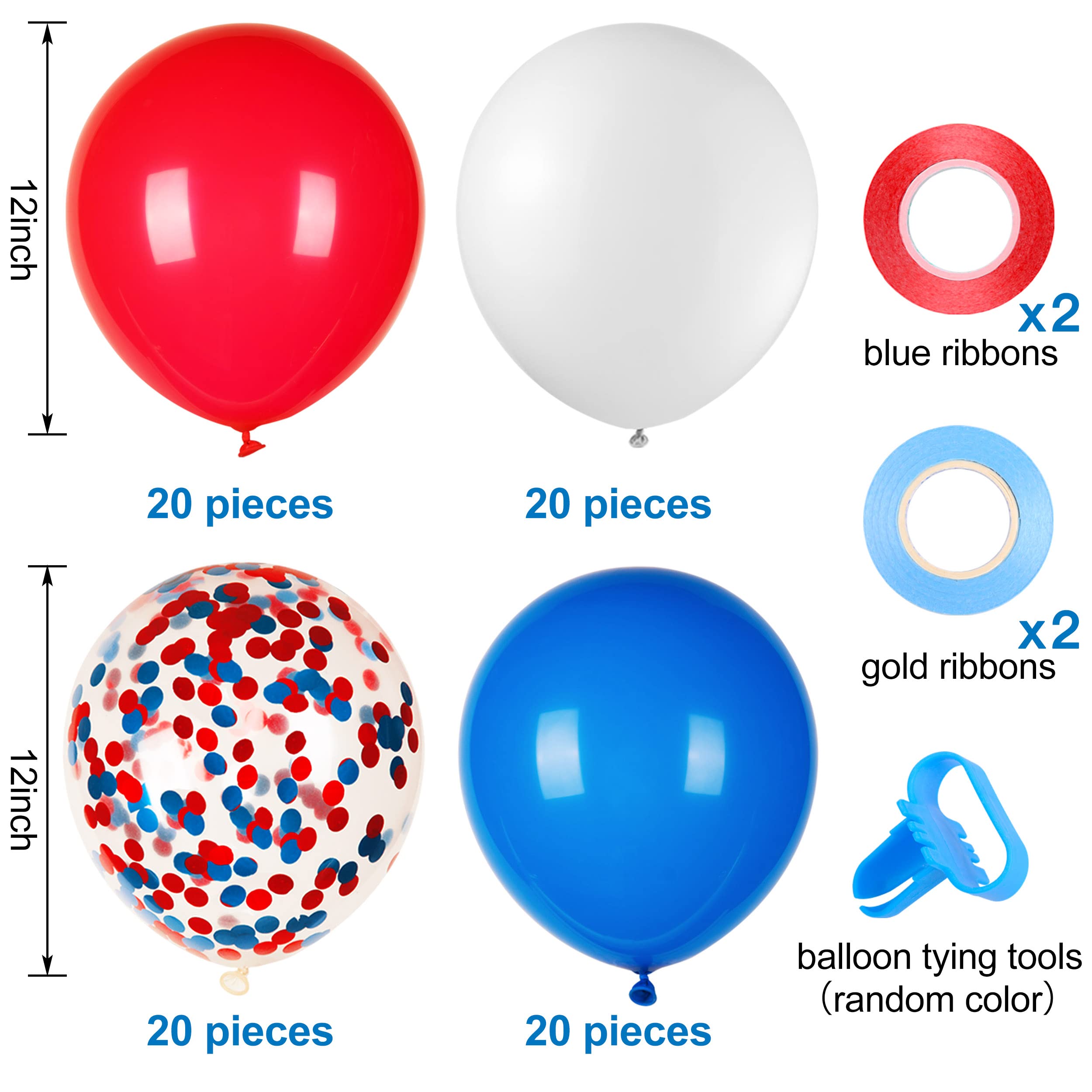 JOYYPOP 80 PCS Red White and Blue Balloons 12 Inch Patriotic Balloons with Confetti Balloons for 4th of July Decorations Independence Day 250 Anniversary Birthday Party Supplies
