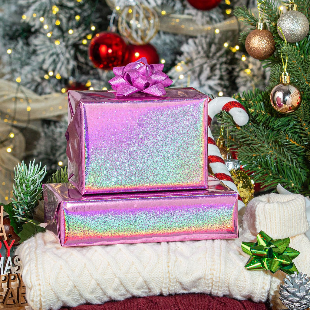 Burymento Black Wrapping Paper Roll, Metallic Holographic Stripe Gift Wrap for Birthday, Valentines, Mothers day, Graduation, Wedding, Fathers day, Baby Shower, Christmas (17 IN x 32.8 FT)