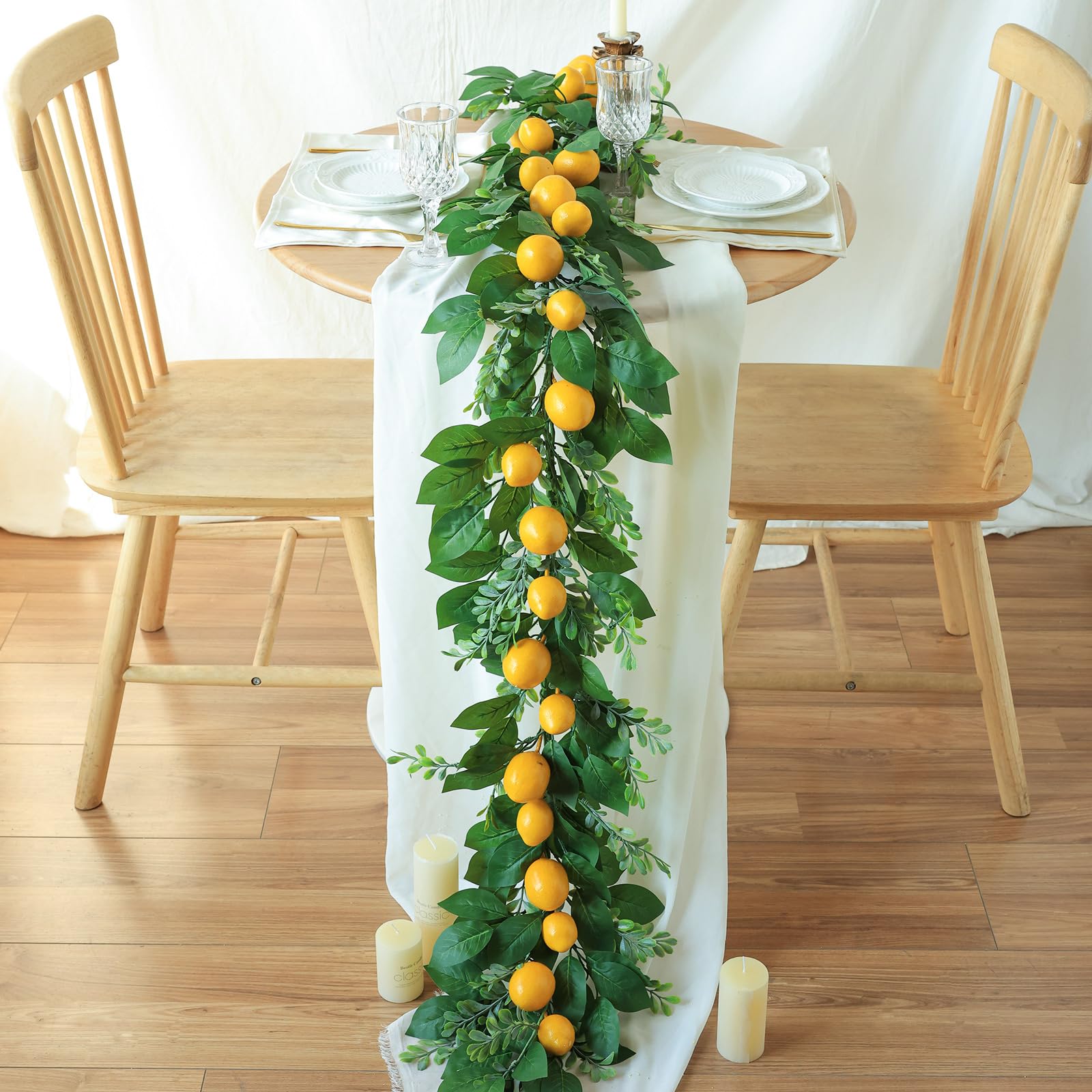 Mizii Artificial Sunflower Garland 6FT Fake Silk Sunflowers Flower Garland Autumn Hanging Vines Decorations for Kitchen Table Centerpieces Room Wall Party Wedding Birthday Fall Decor (Orange)