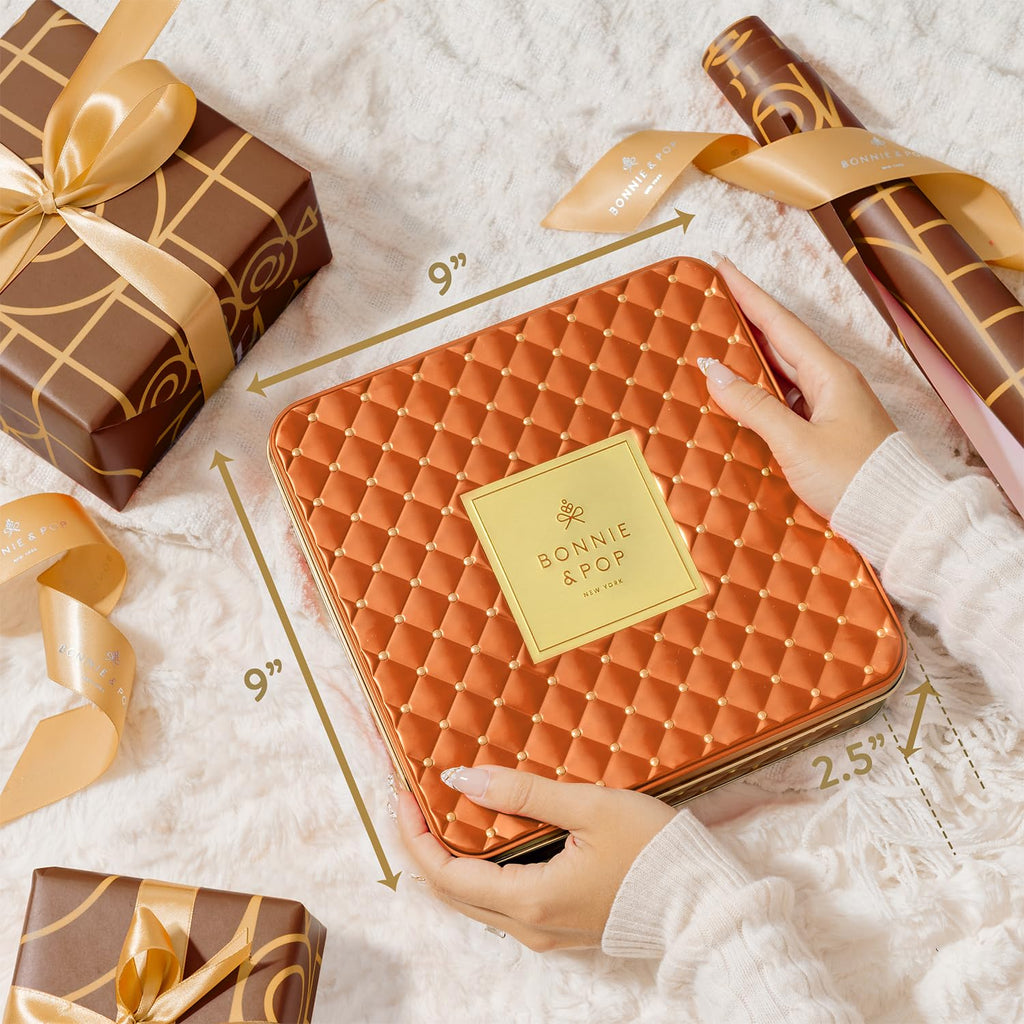 Caramels and Nut Sweet and Savory Gift Basket for Christmas Gifts, Dad, Men, Women, Holiday Parties | Gourmet Holiday Snack Tin Box | Churro Cinnamon and Sugar Pretzels | Sea Salt Caramels and Brittle| Prime Delivery Gift | Bonnie & Pop