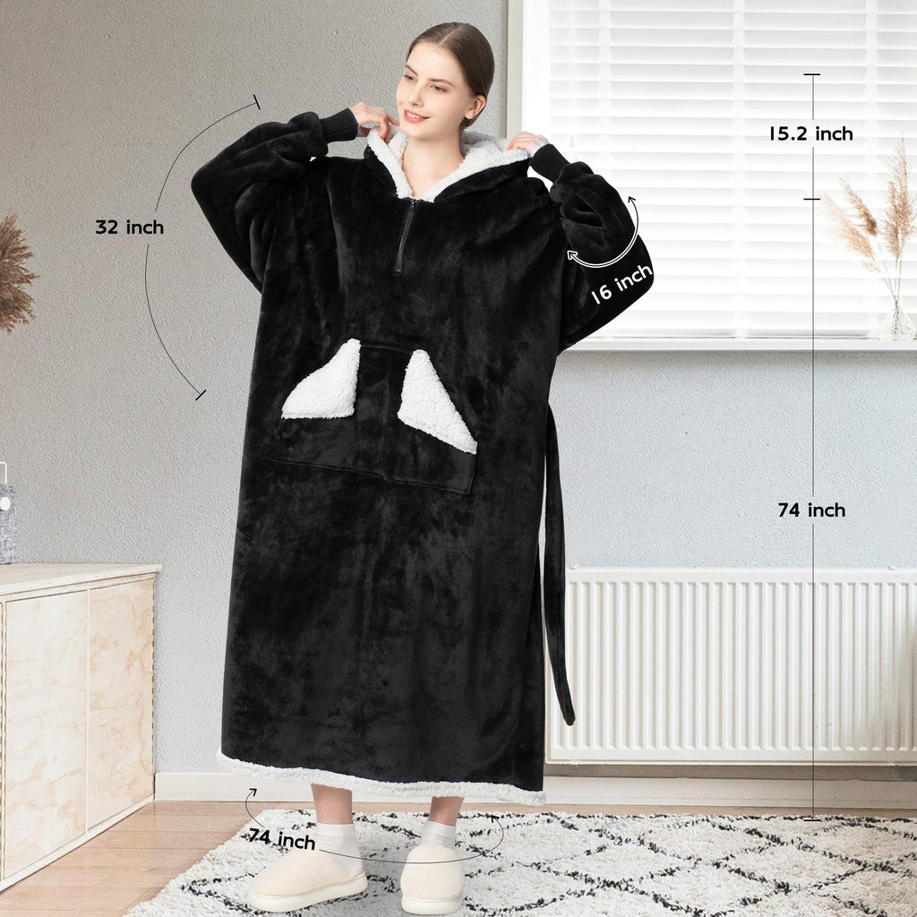 Touchat Wearable Blanket Hoodie, Oversized Sherpa Fleece Sweatshirt Blanket with Giant Hood Pocket and Sleeves for Adult, Warm & Cozy Grey Blanket Gifts for Women