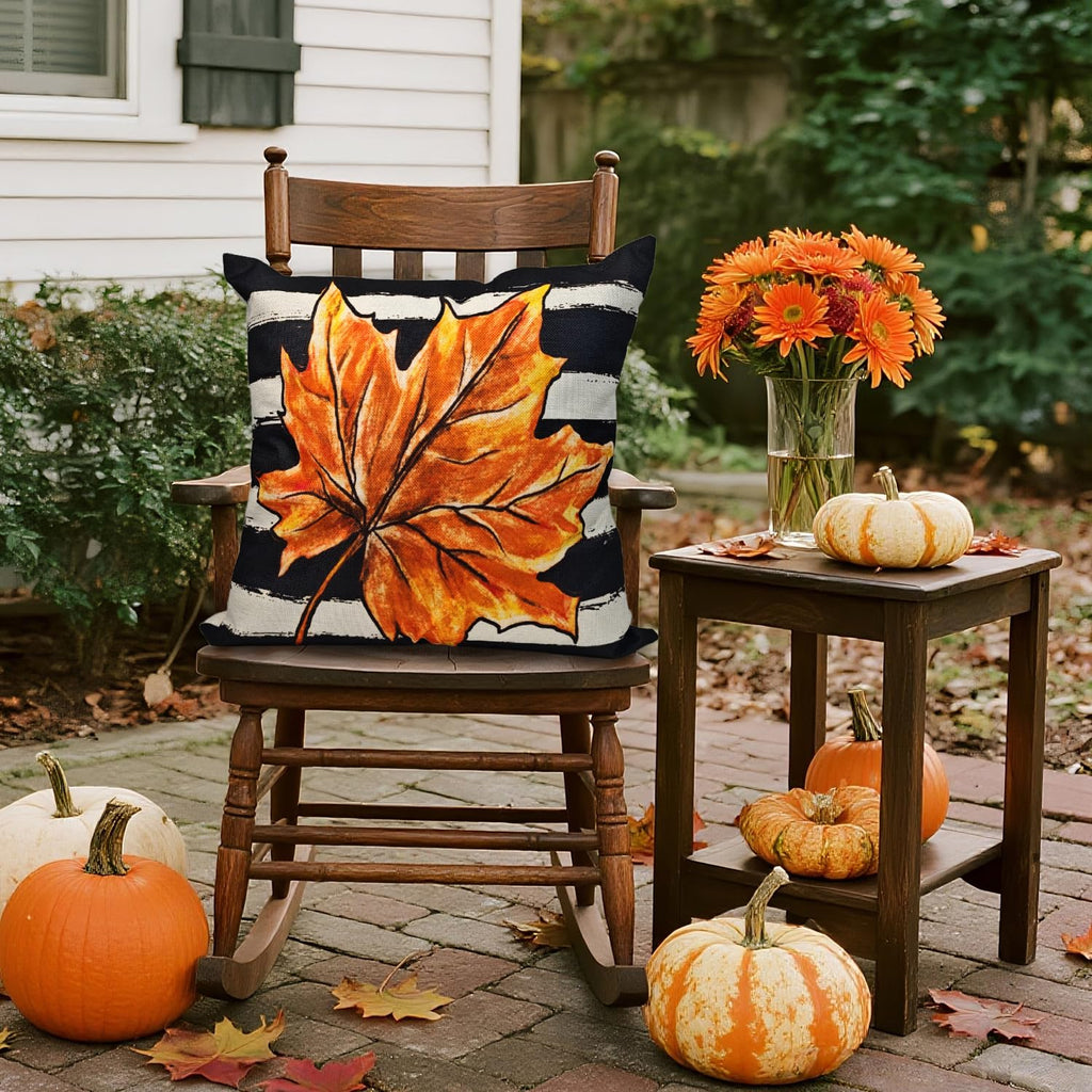 Fall Pillow Covers 18x18 Inch Autumn Pumpkin Maple Leaf Throw Pillowcase Orange Cushion Case for Thanksgiving Home Farmhouse Couch Sofa Bed Indoor Outdoor Decor (Set of 4)