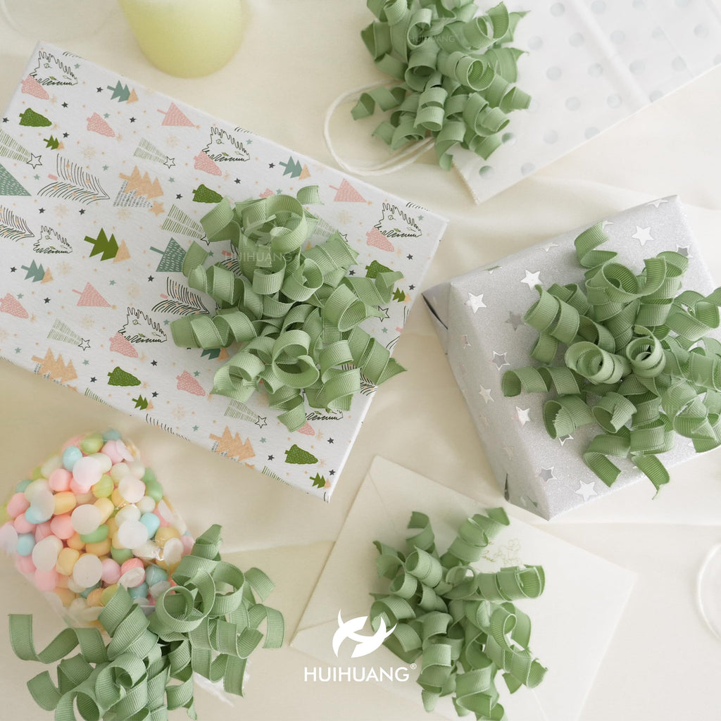 HUIHUANG Green Curly Gift Bows Self Adhesive Sage Green Burst Gift Bow for Gift Wrapping, Birthday, Wedding Baby Shower Party Favors, Wine Bottle, Treat Bags- 6 Counts