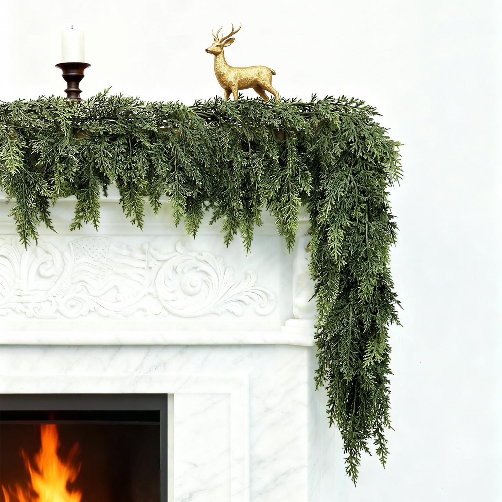 6FT Cedar Garland, Luxury 140 Tips Real Touch Christmas Garland, Artificial Winter Pine Garland for Mantle Table Stairs Wall, Outdoor Christmas Decorations Indoor Greenery Garlands Holiday Decorations