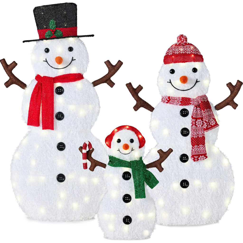 Best Choice Products 4ft 4-Piece 2D Lighted Christmas Snowman Family Set, Large Outdoor Yard Decor Holiday Decoration w/ 160 Twinkling LED Lights