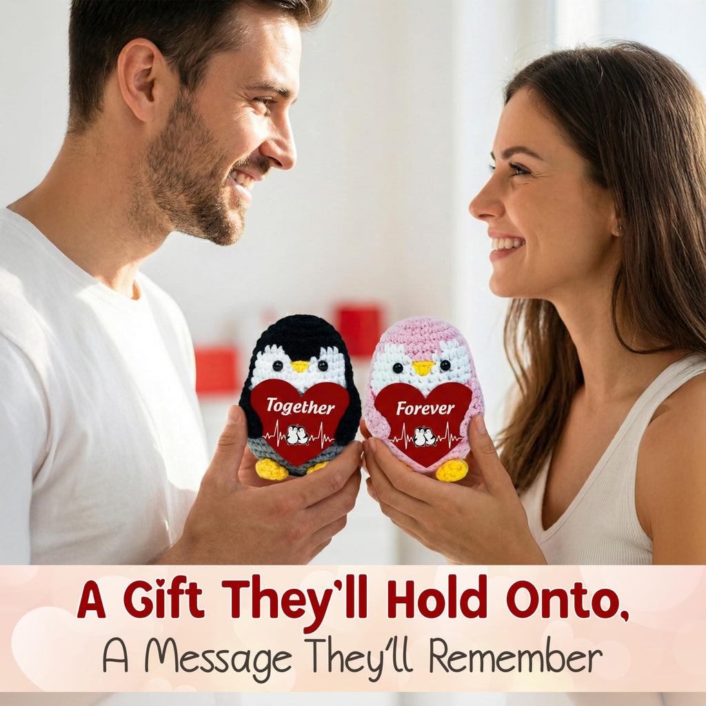OASSIE Anniversary Couple Gifts for Women Men - Positive Penguin Couple Crochet with Card - Mothers Day Birthday Anniversary Wedding Gifts for Wife Husband Him Her Couples Boyfriend Girlfriend