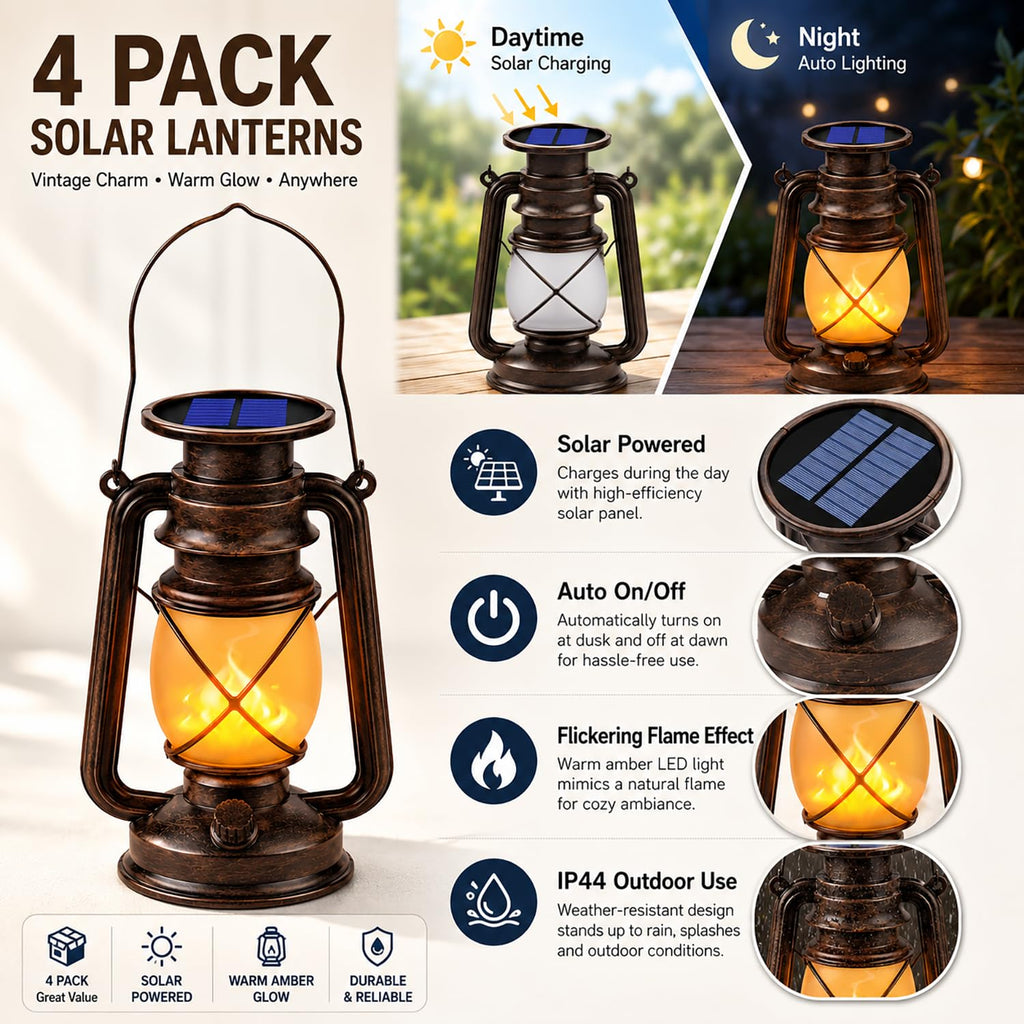 Solar Lantern Outdoor Hanging Solar Lights Dancing Flame Led Waterproof Camping Lamps, Landscape Decor for Table Patio Garden Yard Pathway Porch 2 Pack