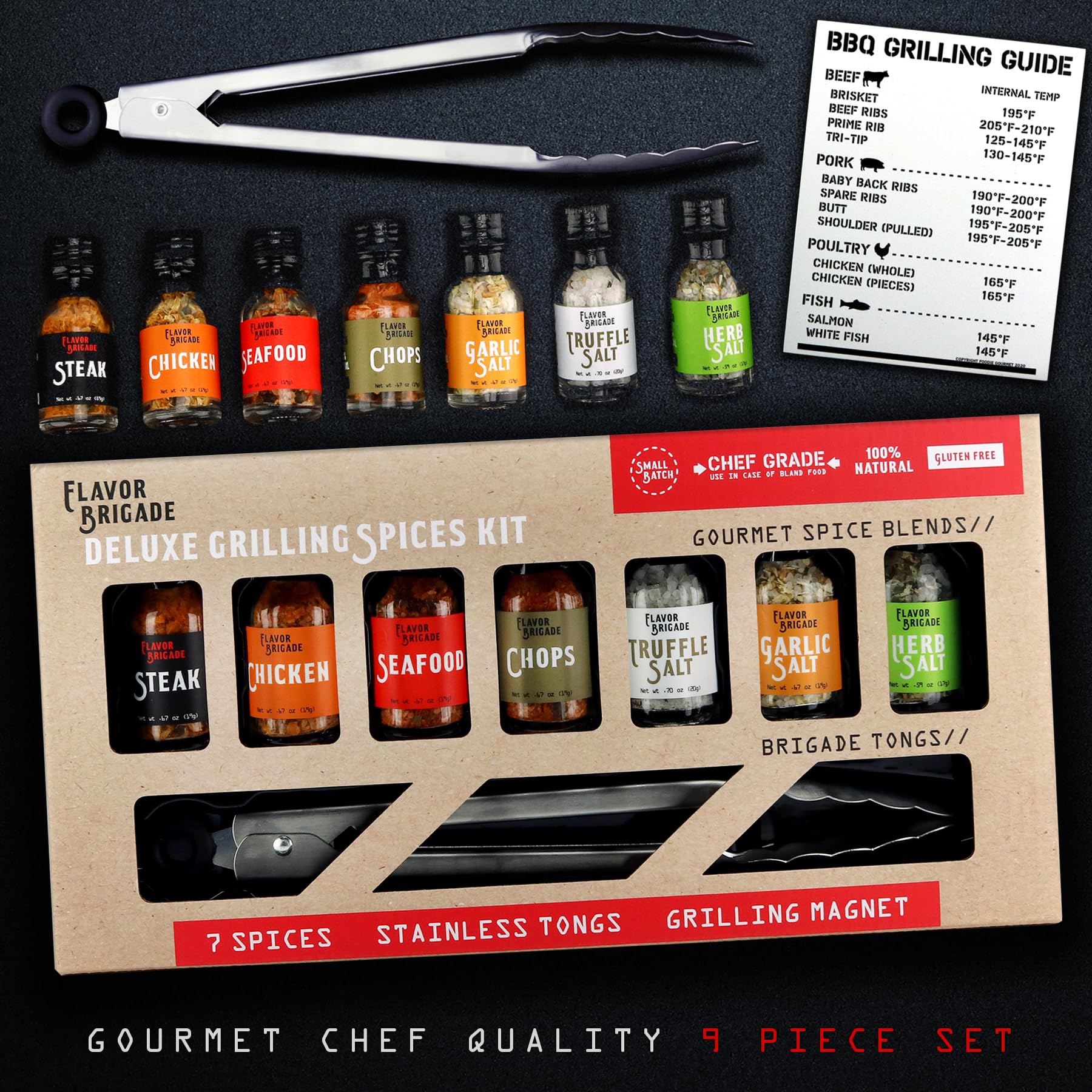 Ultimate Grilling Gift for Men - BBQ Accessories - Gourmet Spice Blends & Seasonings, Tongs, BBQ Magnet, Meat Rubs, Unique Gift for Guys, Dad, Son, Brother, Father in Law, Cooking Chefs, 17 Piece Set
