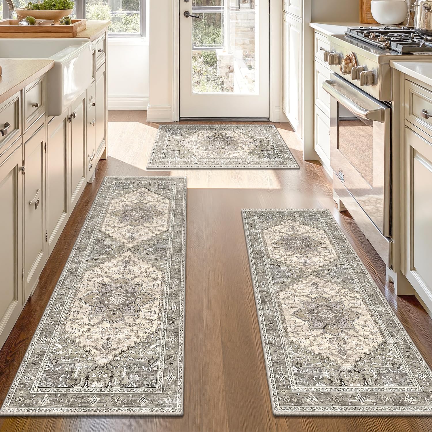 Yamaziot Christmas Kitchen Rugs Sets of 3, Non Slip Kitchen Mats for Floor with Rubber Backing, Holiday Christmas Snowflake Runner Rug Decor Home Decorations for Kitchen, Laundry Room, Hallway