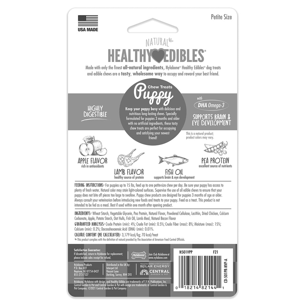 Nylabone Healthy Edibles Natural Puppy Chews Long Lasting Treats for Puppies, Roast Beef/Apple/Bacon Dog Treats, X-Small/Petite (3 Count)