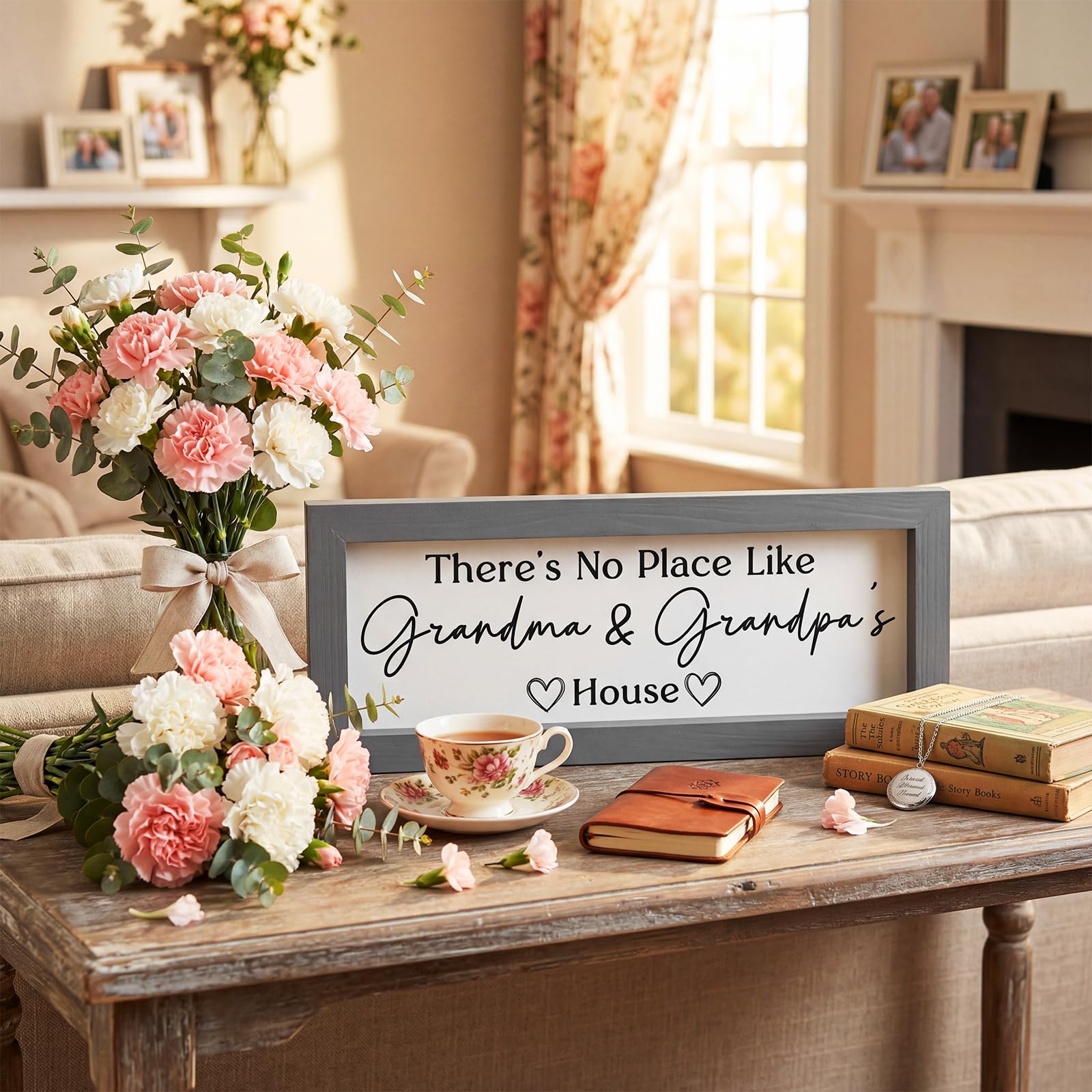 Yousoontic Grandparents Gift from Grandkids There's No Place Like Grandma & Grandpa's House Wooden Sign Farmhouse Home Decor for Birthday Christmas Thanksgiving Gift(Dark Brown,11.8 Inch)