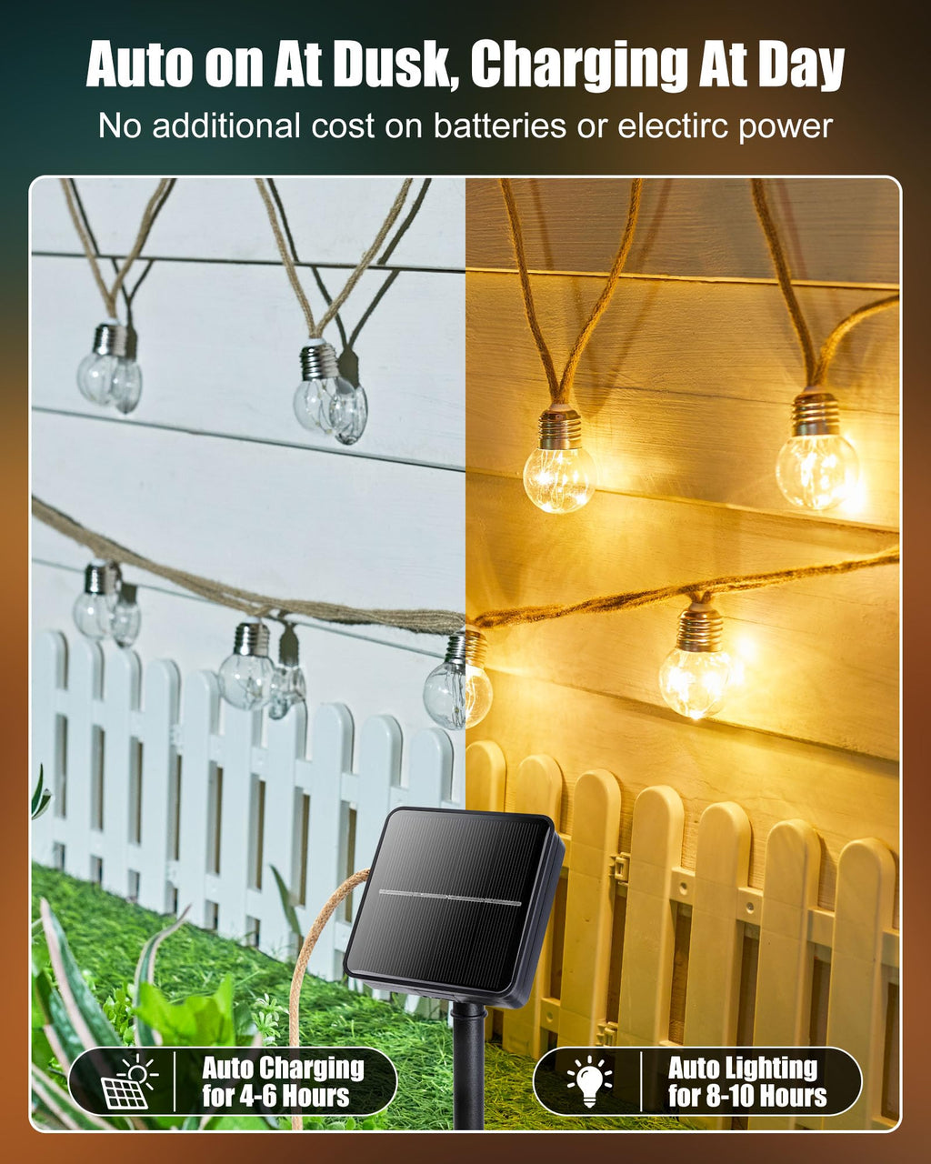 Brightown 58FT Solar String Lights Outdoor with Remote Cable Ties Hooks, 26 LED Shatterproof Bulbs, 3 Light Modes, Dimmer & Timer, Commercial Grade Patio Lights for Yard Balcony Pergola Party Decor