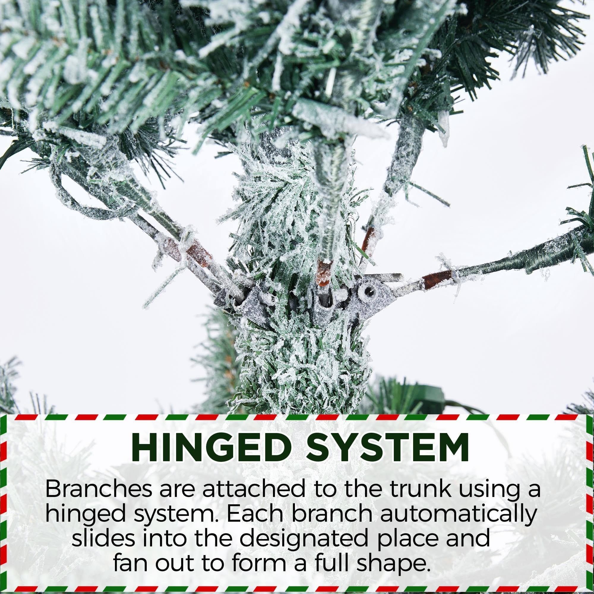 Yaheetech 6ft Snow Flocked Pre-lit Christmas Tree with 250 Warm White Lights, 820 Lush Branch Tips & Quick-Assembly Hinged Design, Full Artificial Xmas Tree for Winter Holiday Décor, Green & White