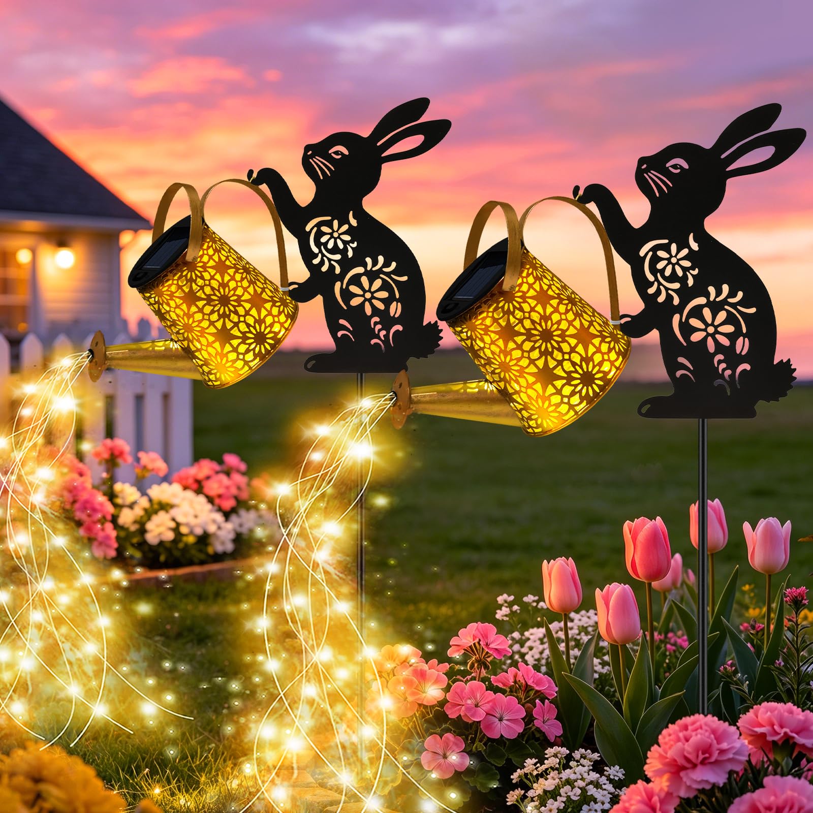 Solar Watering Can Lights, Cat Hanging Lantern Solar Lights Outdoor, Cat Lover Gifts for Mom Women Birthday Mother's Day Christmas, Waterproof Garden Decor Outside Patio Yard Pathway Backyard