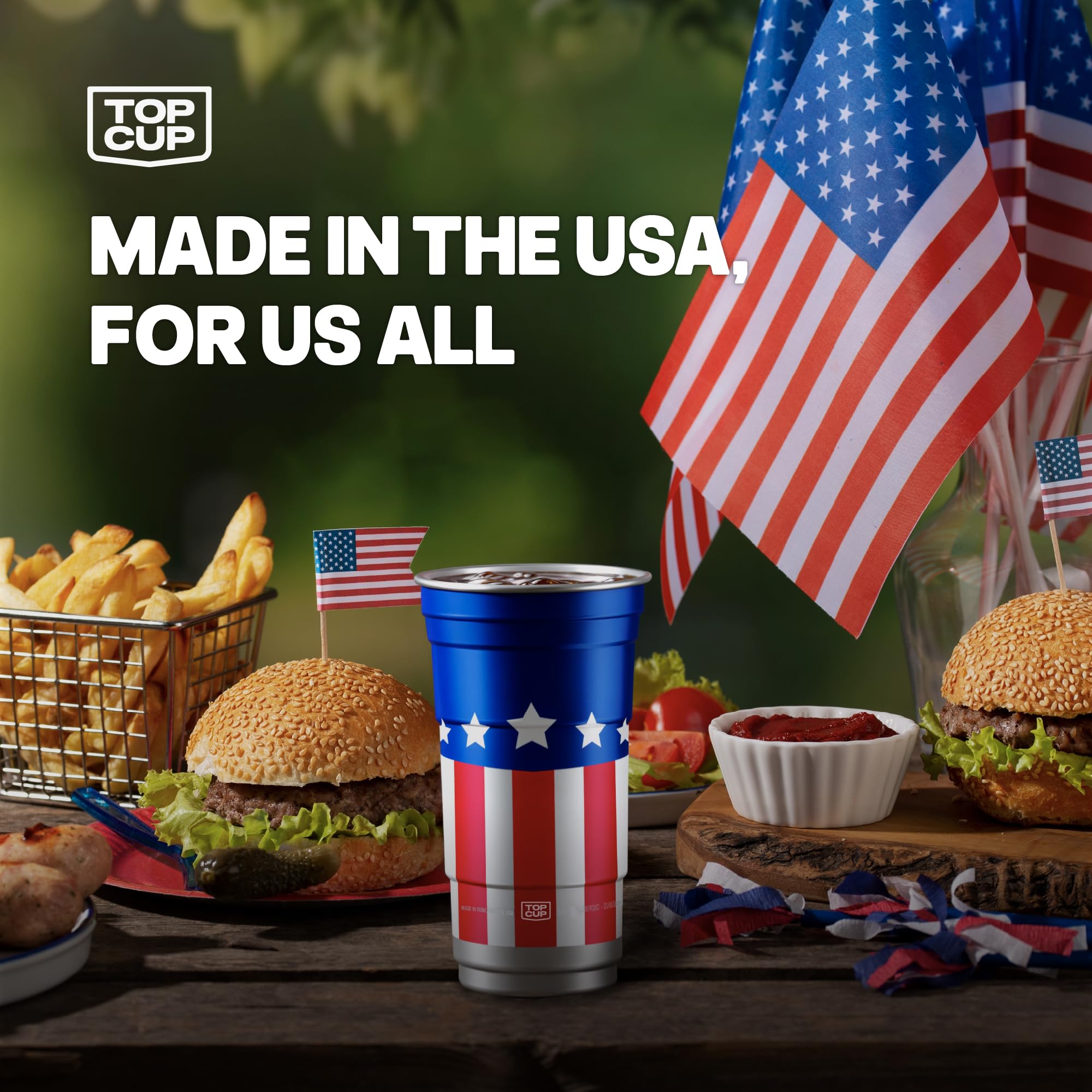 Top Cup America's 250th Birthday 20 oz Reusable Aluminum Party Cups 20 Count | Durable, Reusable & Recyclable, Made in USA